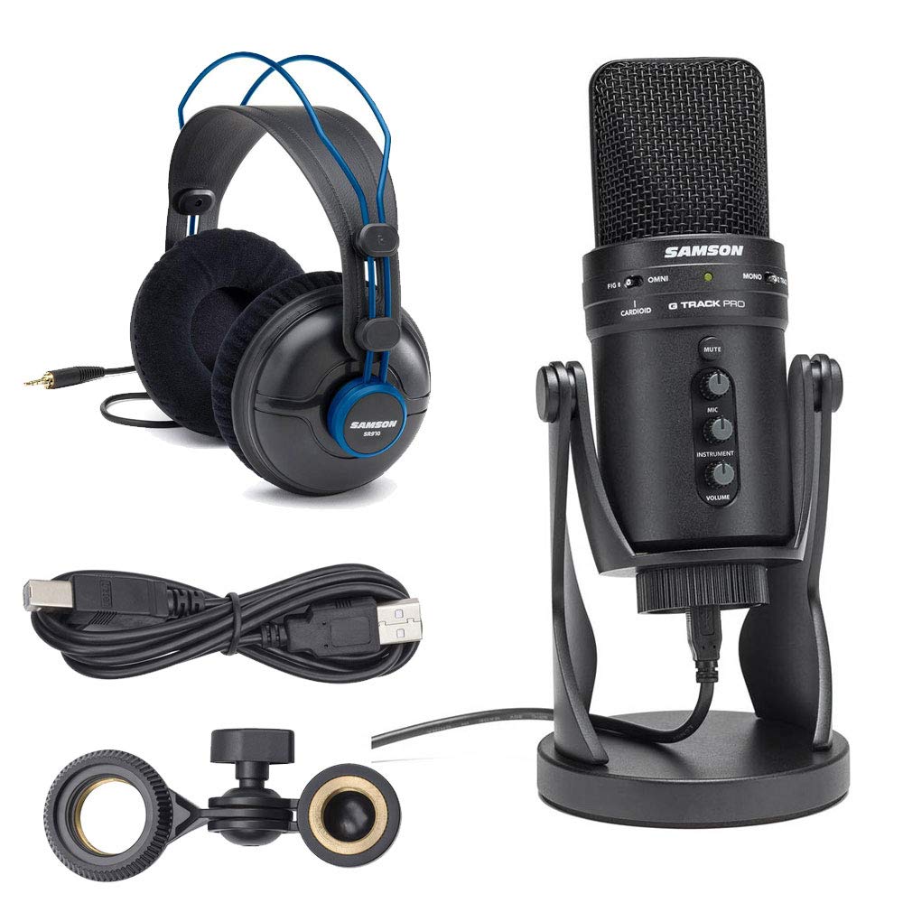Samson G-Track Pro USB 24-bit Studio Condenser Microphone with Built-in Audio Interface & Professional Studio Headphones - Perfect for Podcasting, Streaming, and Music Recording