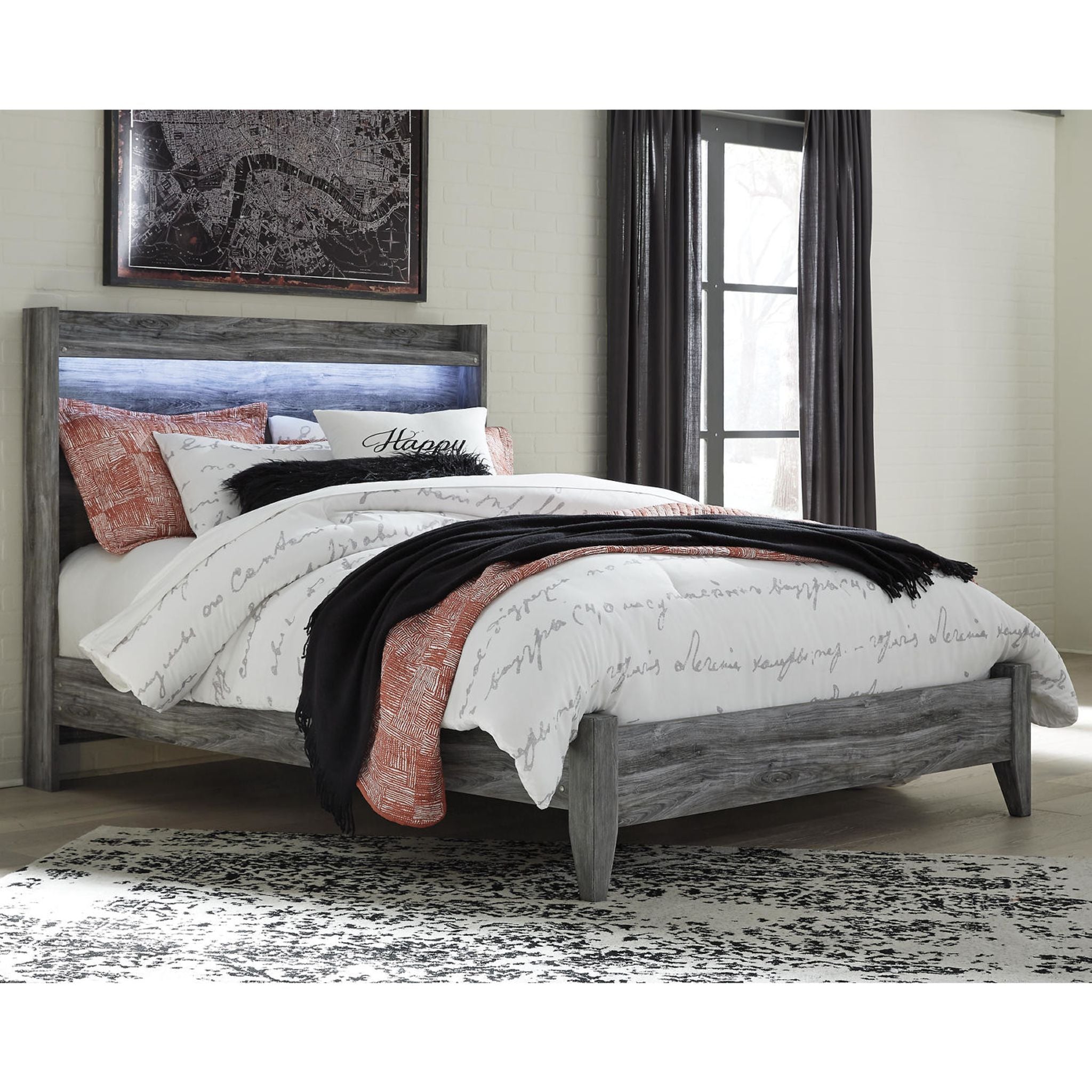 Baystorm 6-Piece Queen Size Bedroom Furniture Set in Gray - Modern Bed Frame, Nightstand & Dresser for Cozy Master Bedroom Decor