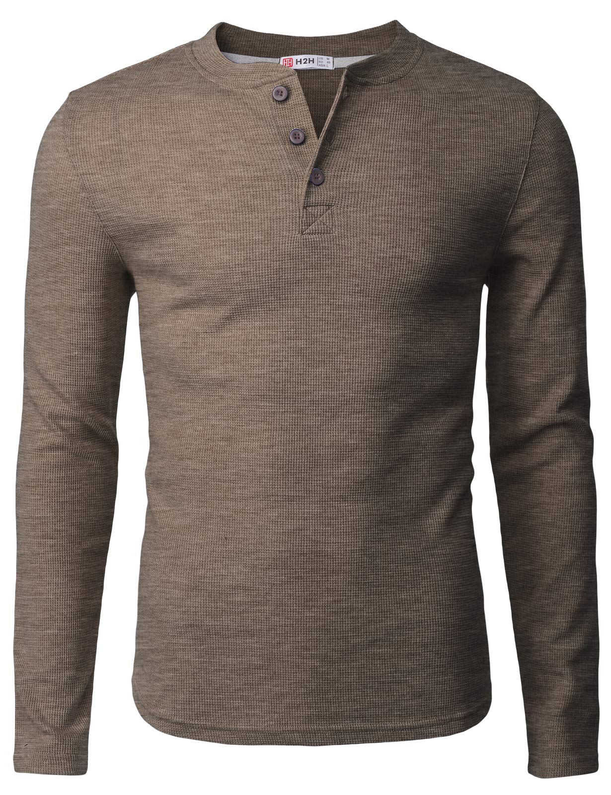 H2H Men's Casual Slim Fit Henley Cotton Shirts Long Sleeve Lightweight Waffle Fabric - Breathable Comfort for Everyday Wear, Work & Outdoor Activities