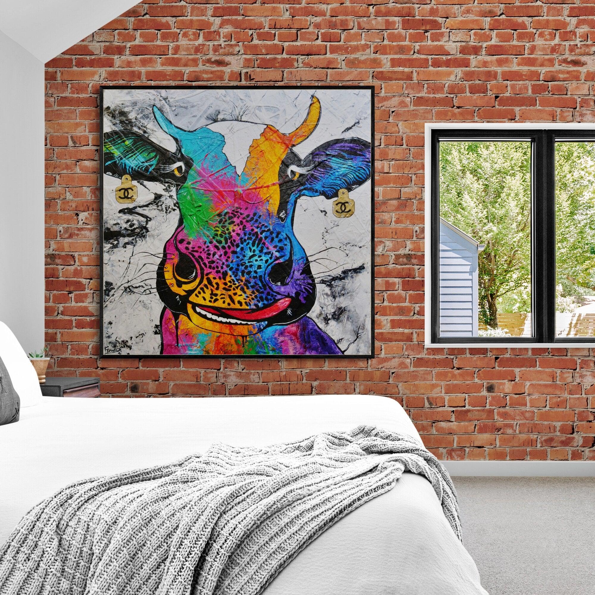 C.C. Steerling 48x48 Inch Abstract Cow Painting - Realism Textured Wall Art for Living Room, Bedroom & Office Decor