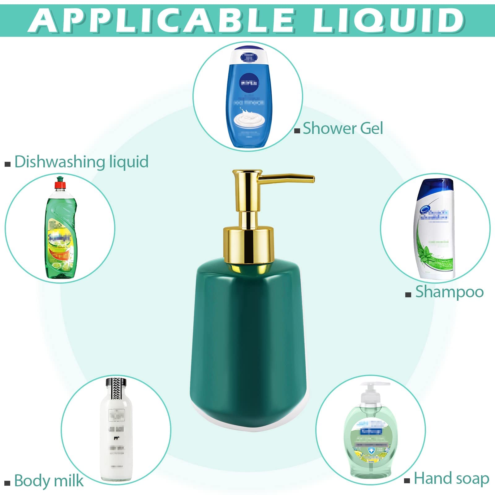 Ceramic Soap Dispenser for Kitchen & Bathroom - Refillable Dish Soap Dispenser, Hand Soap Bottle with Pump for Liquid Soap, Essential Oils & Lotion - Elegant Dark Green Home Decor for Sink Countertop & Vanity