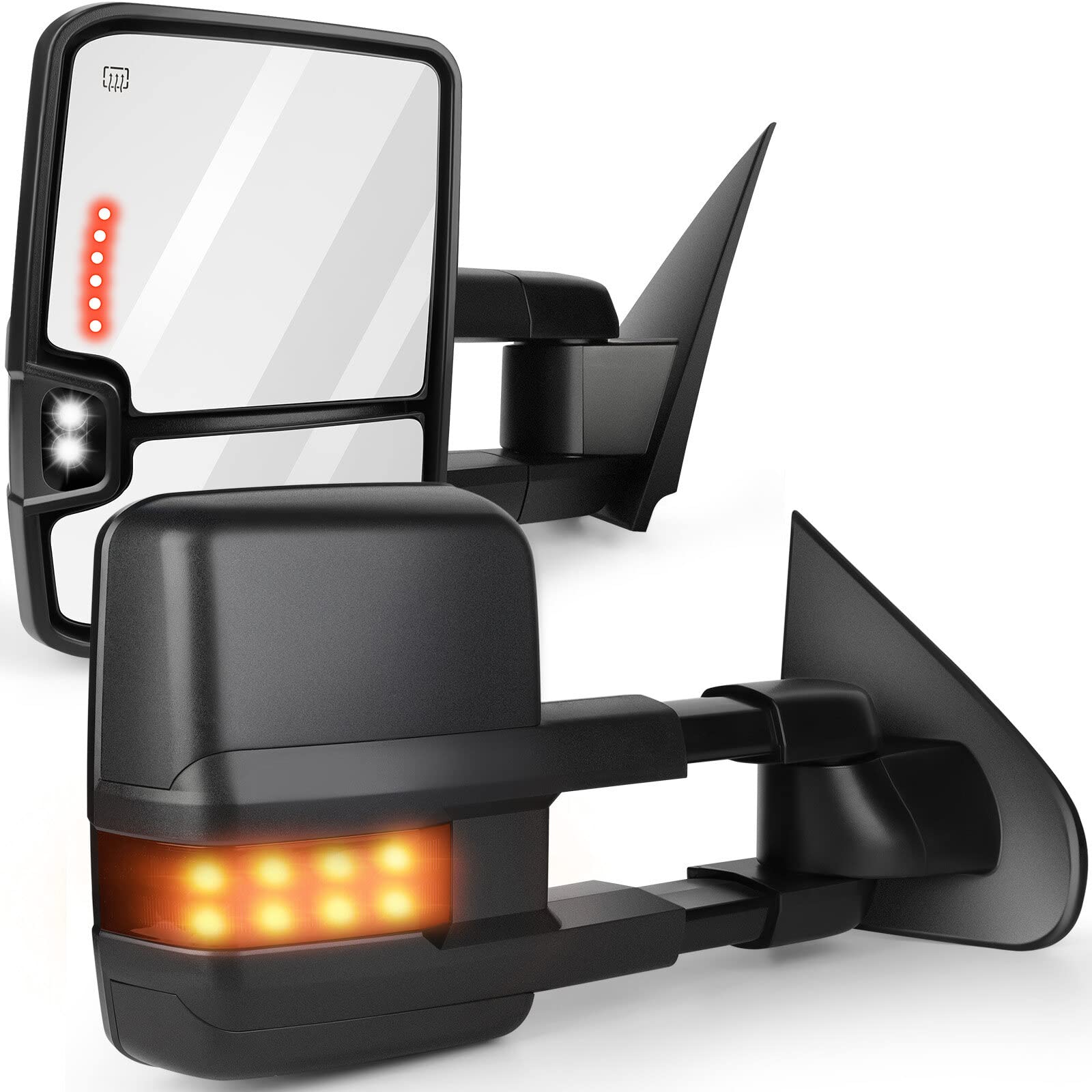 ECCPP Power-Heated Towing Mirrors with LED Turn Signal & Puddle Light - Compatible with 2015-2019 GMC Sierra 2500/3500 HD Pickup Trucks - Left & Right Side Black Housing Mirrors - Perfect for Towing, Off-Roading & Night Driving