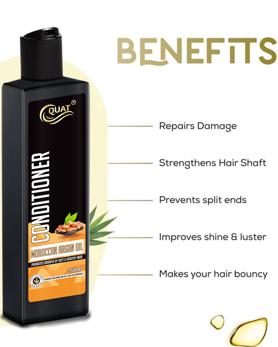 QUAT Moroccan Argan Oil Conditioner - Deep Nourishing & Repairing Hair Treatment for Long, Damaged Hair - Adds Shine & Softness - 250ml - Perfect for Dry, Frizzy Hair Care & Salon-Quality Results at Home