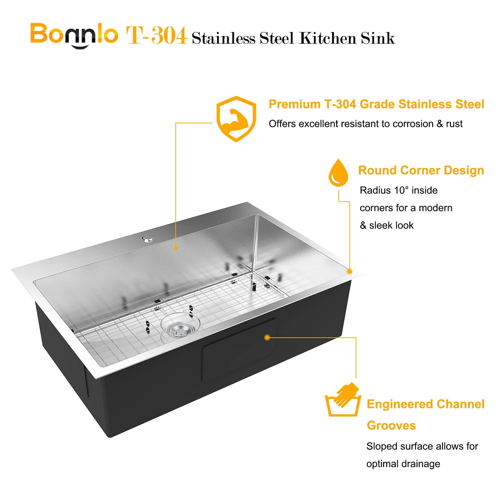 Bonnlo 32 Inch Top Mount Drop-in Farmhouse Kitchen Sink - 18 Gauge 304 Stainless Steel Single Bowl with Sink Protector - Workstation Sink for RV, Travel Trailer, Garage (32x22x9 inches) - Perfect for Food Prep, Dishwashing & Outdoor Camping
