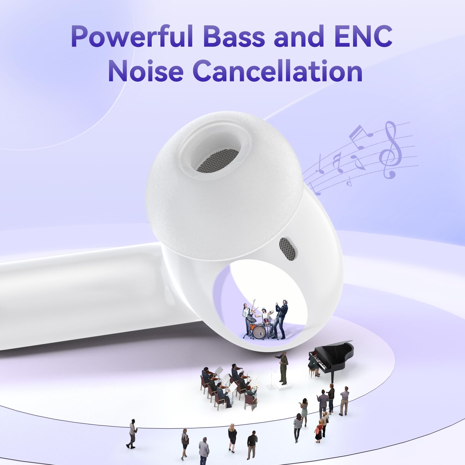 Wireless Bluetooth Headphones with 50-Hour Battery Life, Active Noise Cancelling Mic & Charging Case - Hi-Fi Stereo Sound for iPhone, Android, Workout, Travel & Gaming