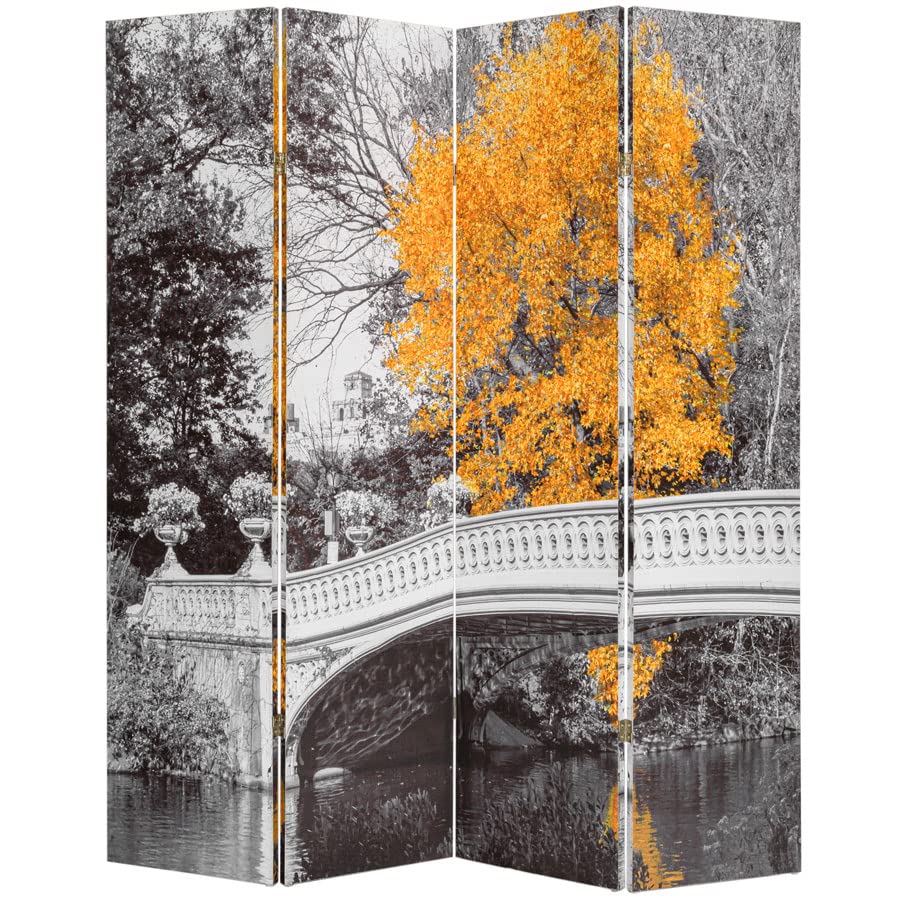 Legacy Decor 4-Panel Room Divider Privacy Screen - Double-Sided New York Central Park Bow Bridge Print - Perfect for Home Office, Bedroom Partition & Indoor/Outdoor Use