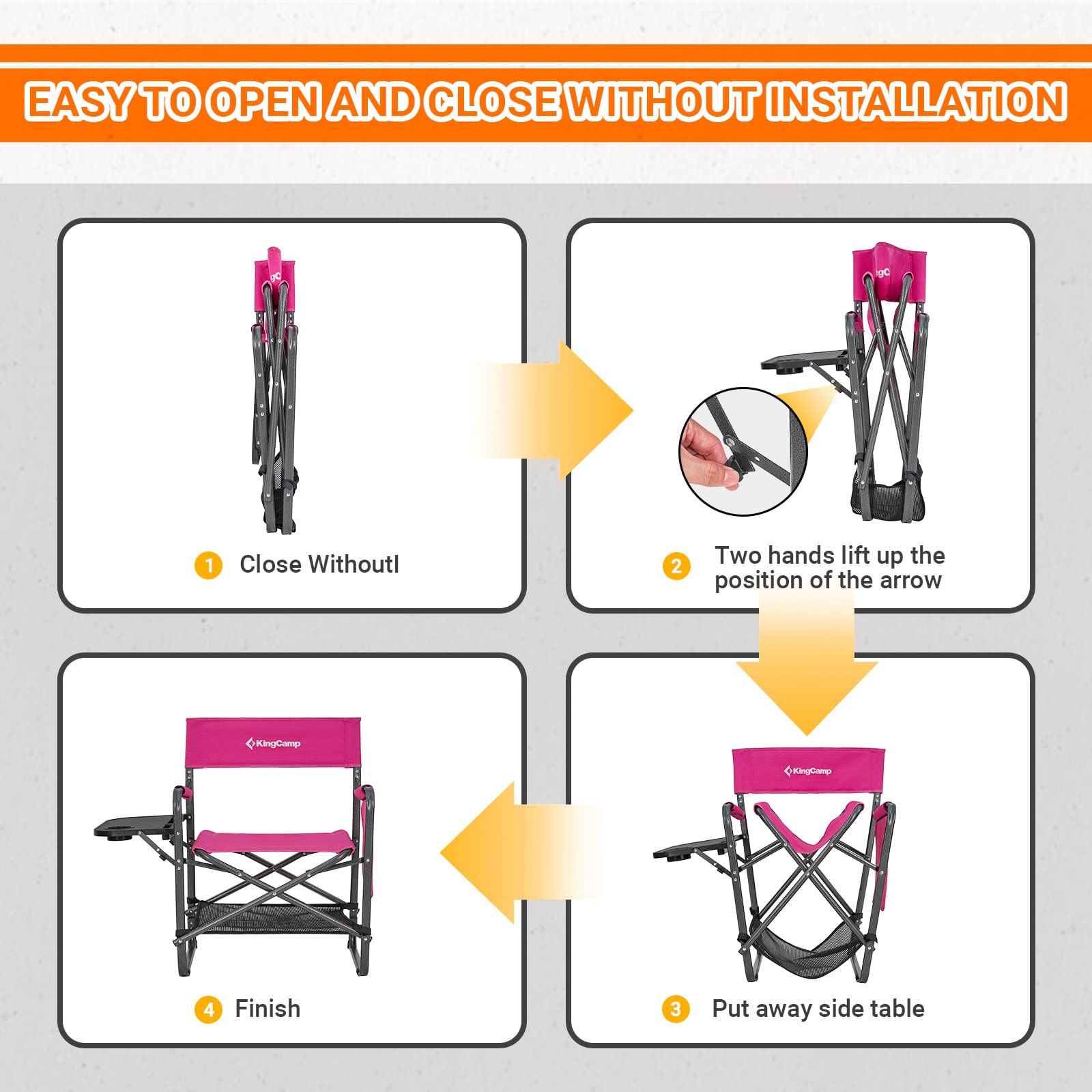 KingCamp Heavy Duty Folding Camping Chair with Side Table - Portable Director's Seat for Adults, Breathable Mesh Back Compact Outdoor Chair - Perfect for Camping, Hiking, Beach, Backyard & Sporting Events