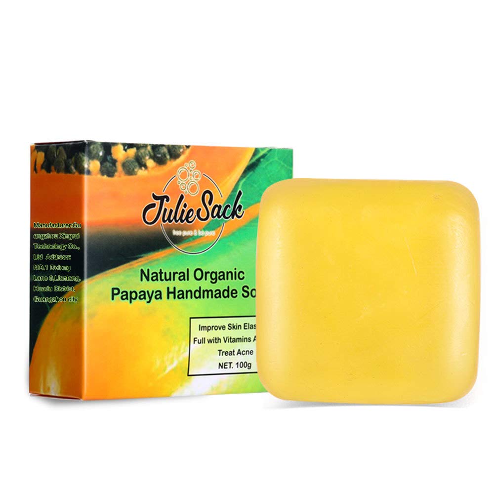 JulieSack Natural Organic Papaya Handmade Exfoliating Soap Bar - 100g | Deep Cleansing, Oil Control & Acne Prevention | Anti-Blackhead & Anti-Wrinkle Moisturizer for Face & Body | Perfect for Daily Skincare & Sensitive Skin Care Routine