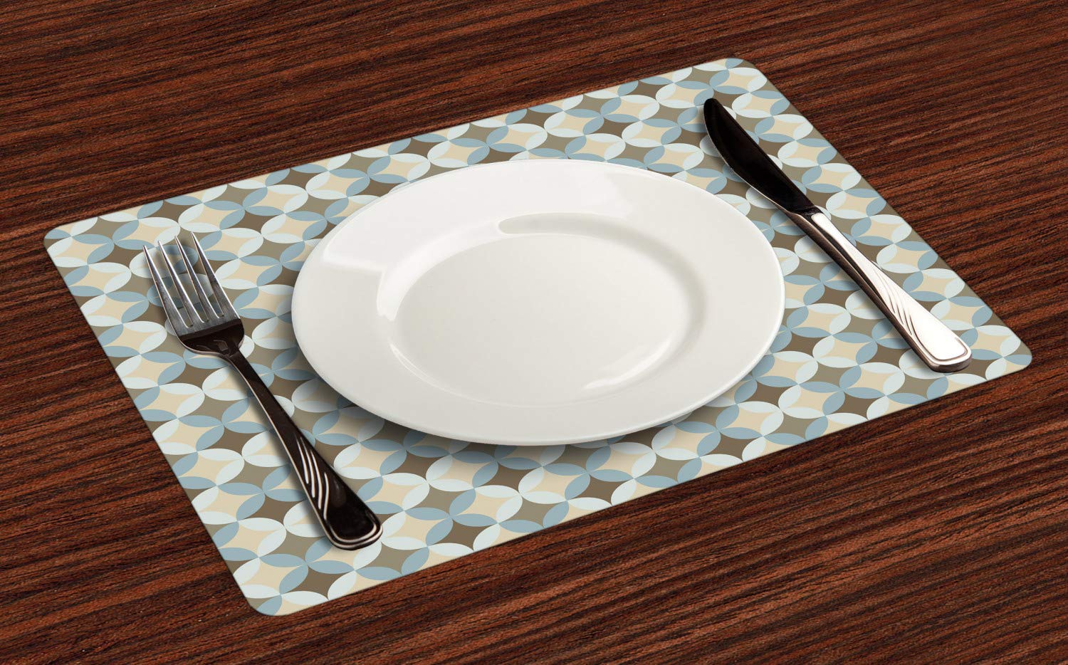 Ambesonne 4-Piece Round Geometric Placemats Set - Eastern Inspired Abstract Floral Design, Washable Fabric Table Mats for Dining Room & Kitchen Decor | Perfect for Holiday Dinners, Parties, and Everyday Use