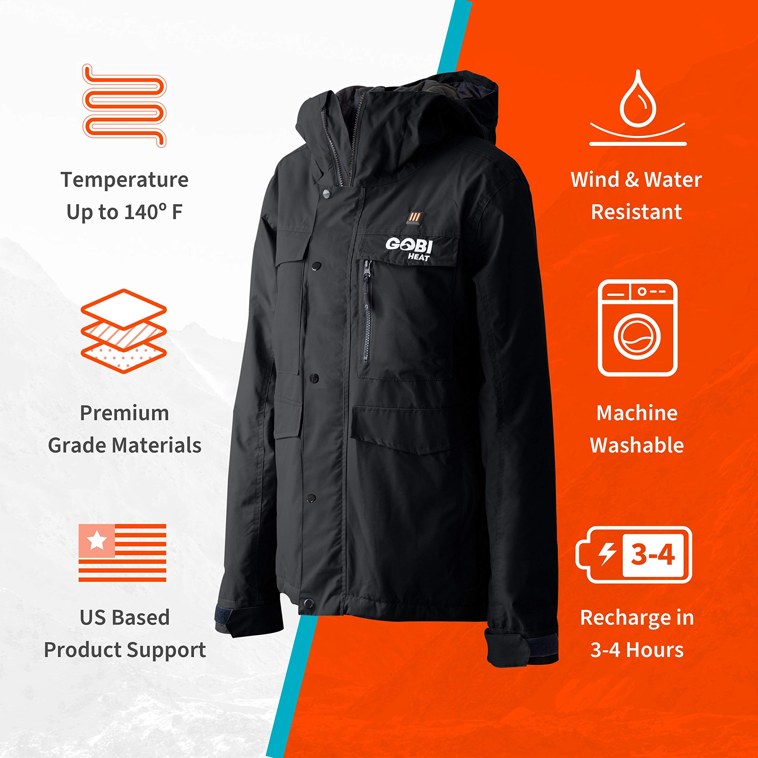 Women's Heated Ski Jacket with 10-Hour Battery Life | Rechargeable Winter Jacket with USB Charging Cable | Machine Washable | Perfect for Skiing, Snowboarding & Cold Weather Outdoor Activities