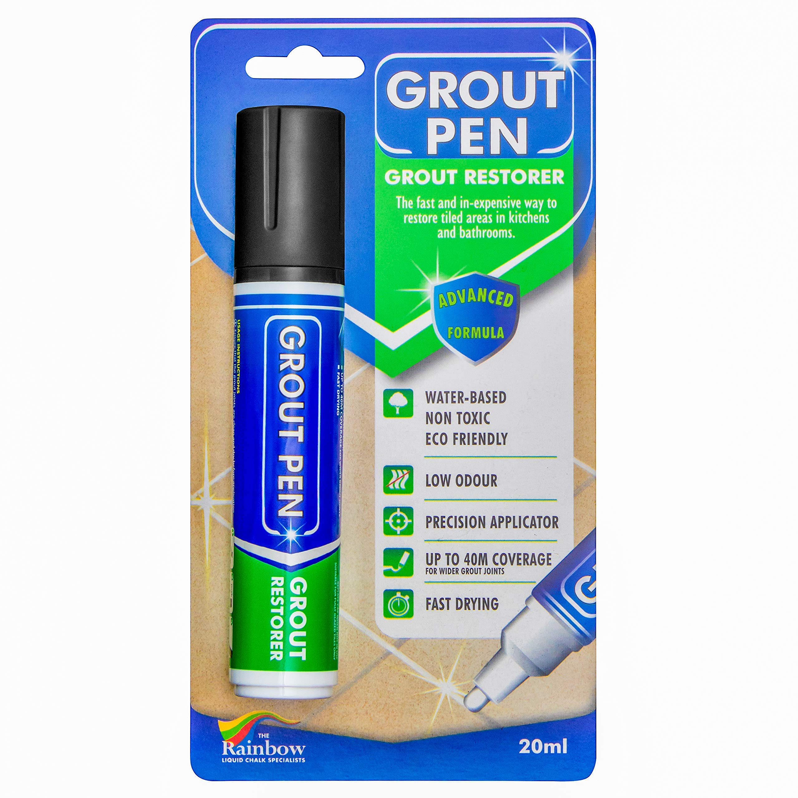 Waterproof Black Grout Pen - 15mm Wide Tip Tile Grout Colorant & Sealer Marker (20mL) for Bathroom, Kitchen, and Floor Tile Repair & Renewal