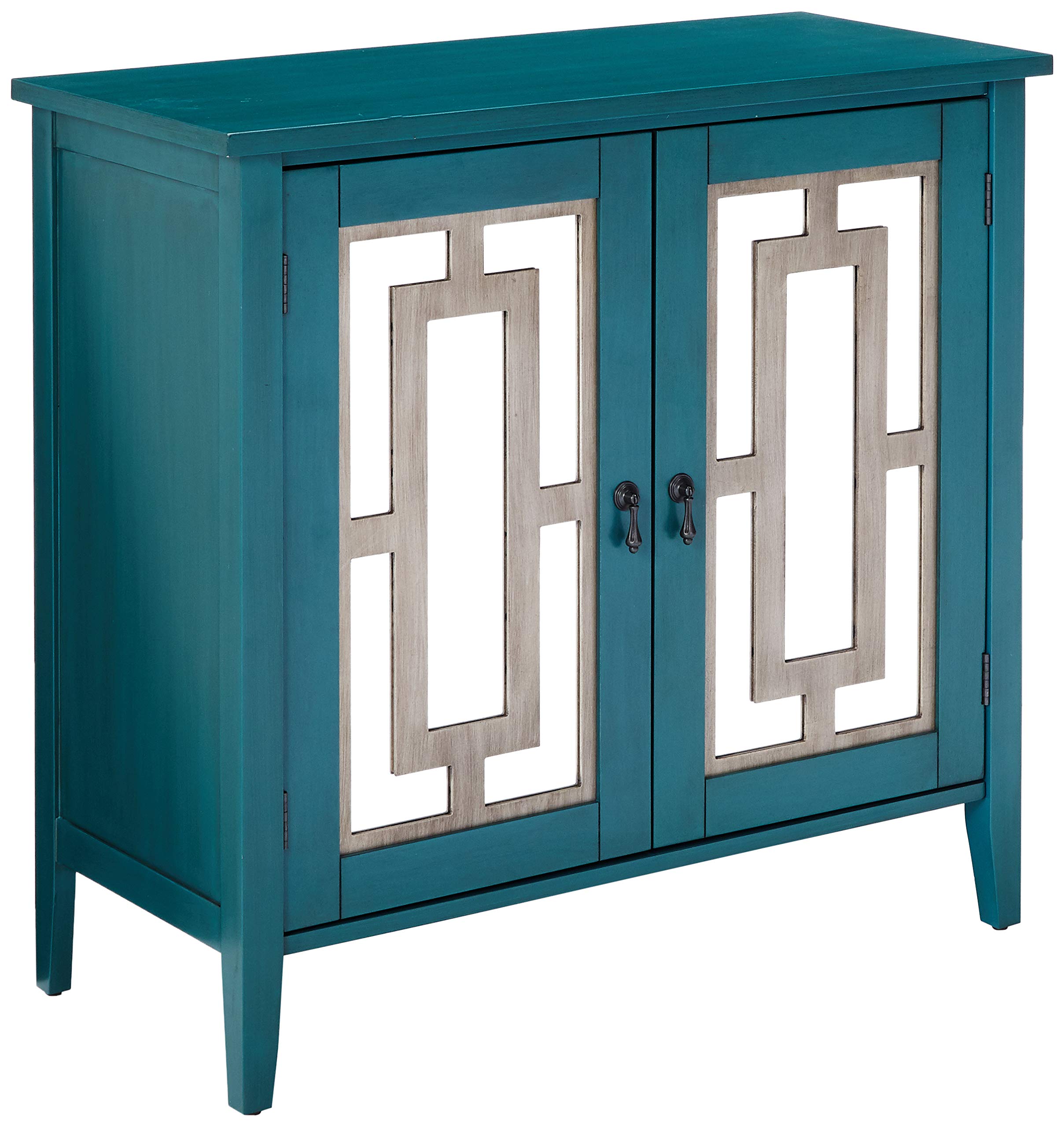 Vintage Blue Buffet Server Cabinet with Mirrored Doors - Antique Style Console Table for Dining Room, Living Room, or Entryway Decor
