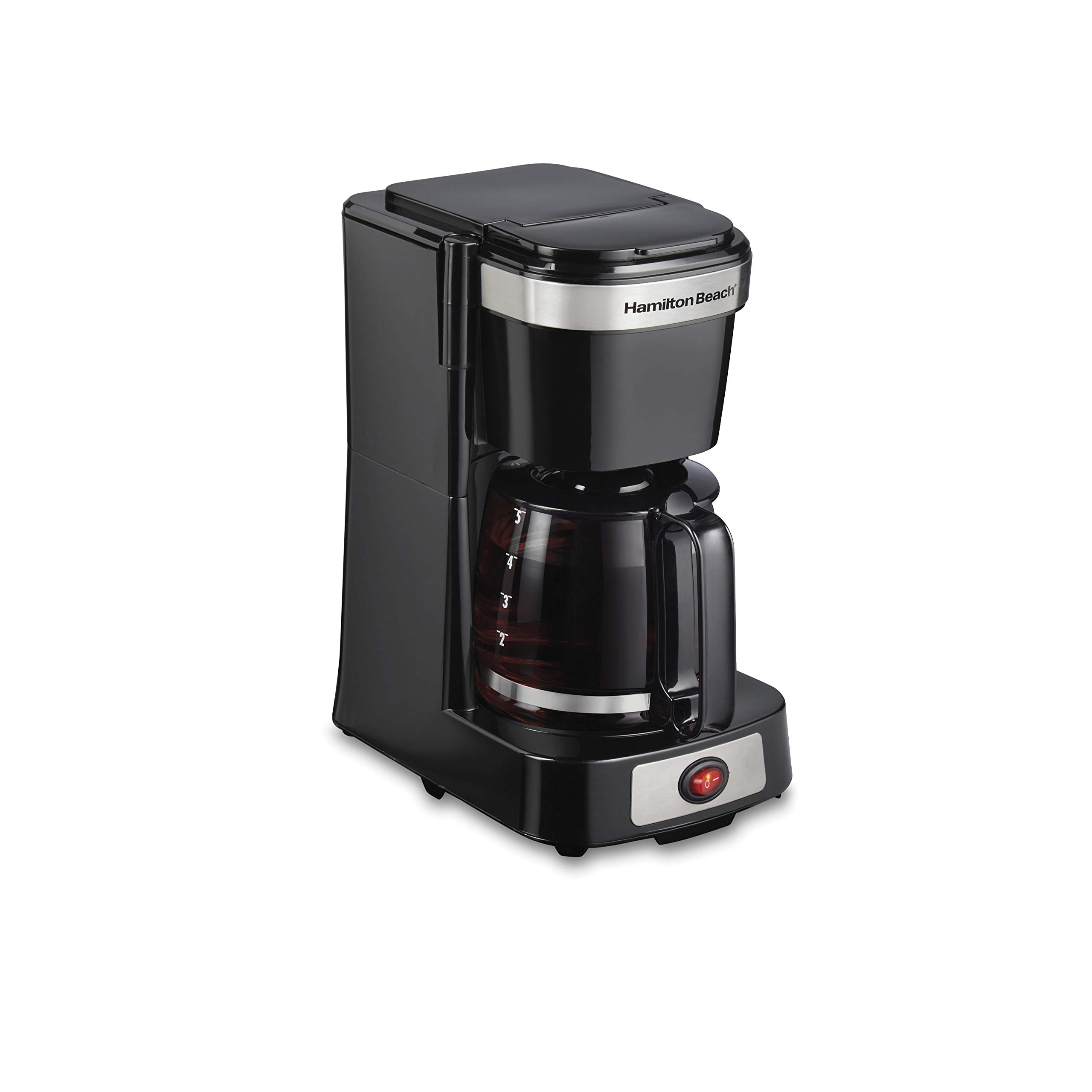 Hamilton Beach 5 Cup Compact Drip Coffee Maker with Glass Carafe - Auto Pause & Pour Feature, Smart Plug Compatible, Black & Stainless Steel (46110) - Perfect for Home, Office or Small Spaces