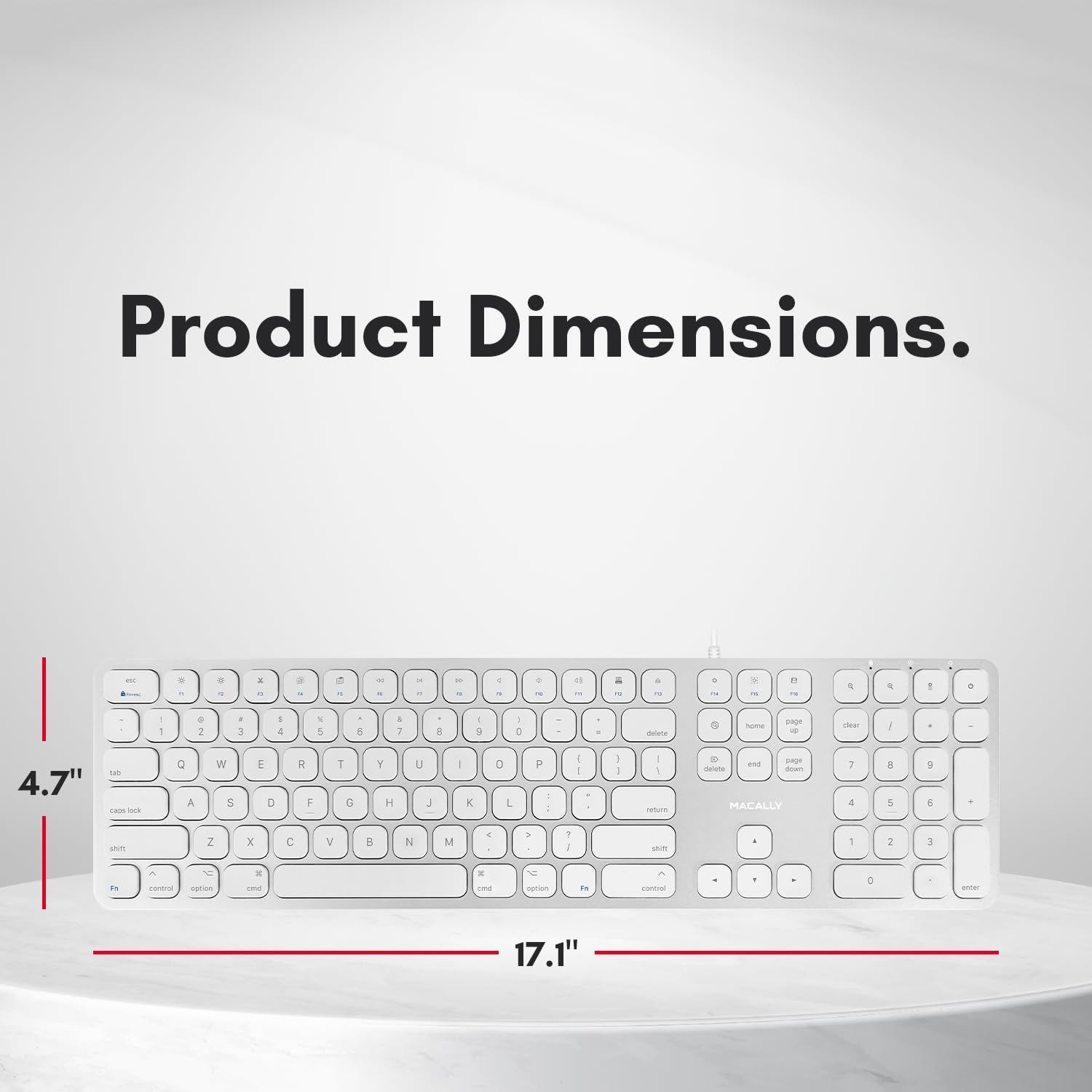 Macally Full-Size Mac Keyboard with Number Pad - USB Hub for MacBook Pro/Air (Silver) - Perfect for Office & Creative Work