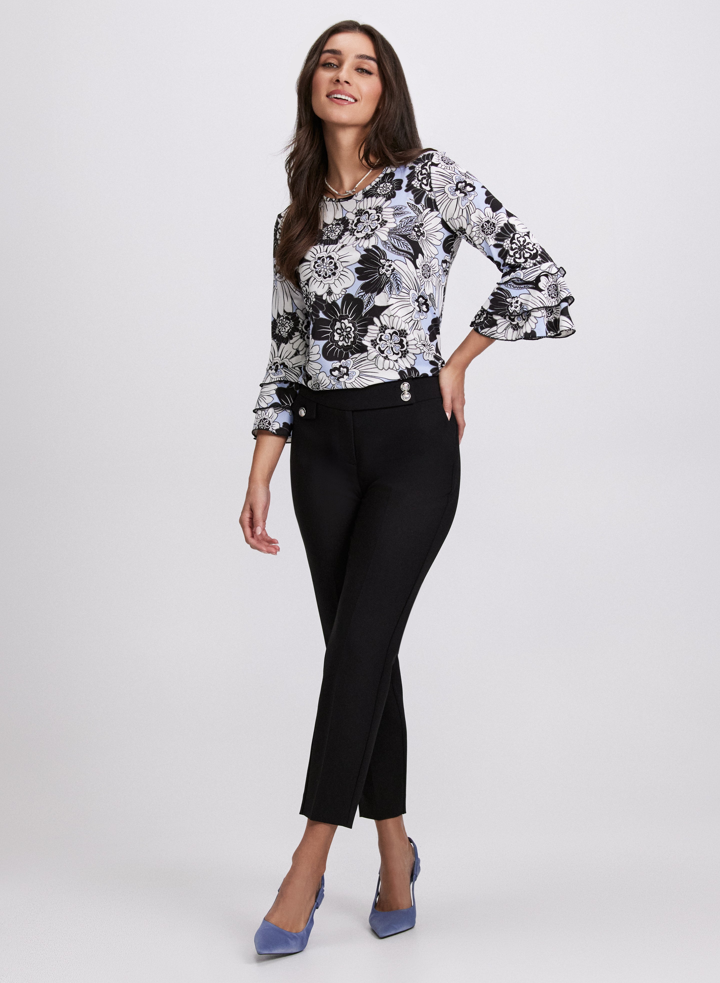 Floral Bell Sleeve Blouse for Women - Elegant Flowy Boho Tops for Spring Summer Outfits, Date Night & Special Occasions