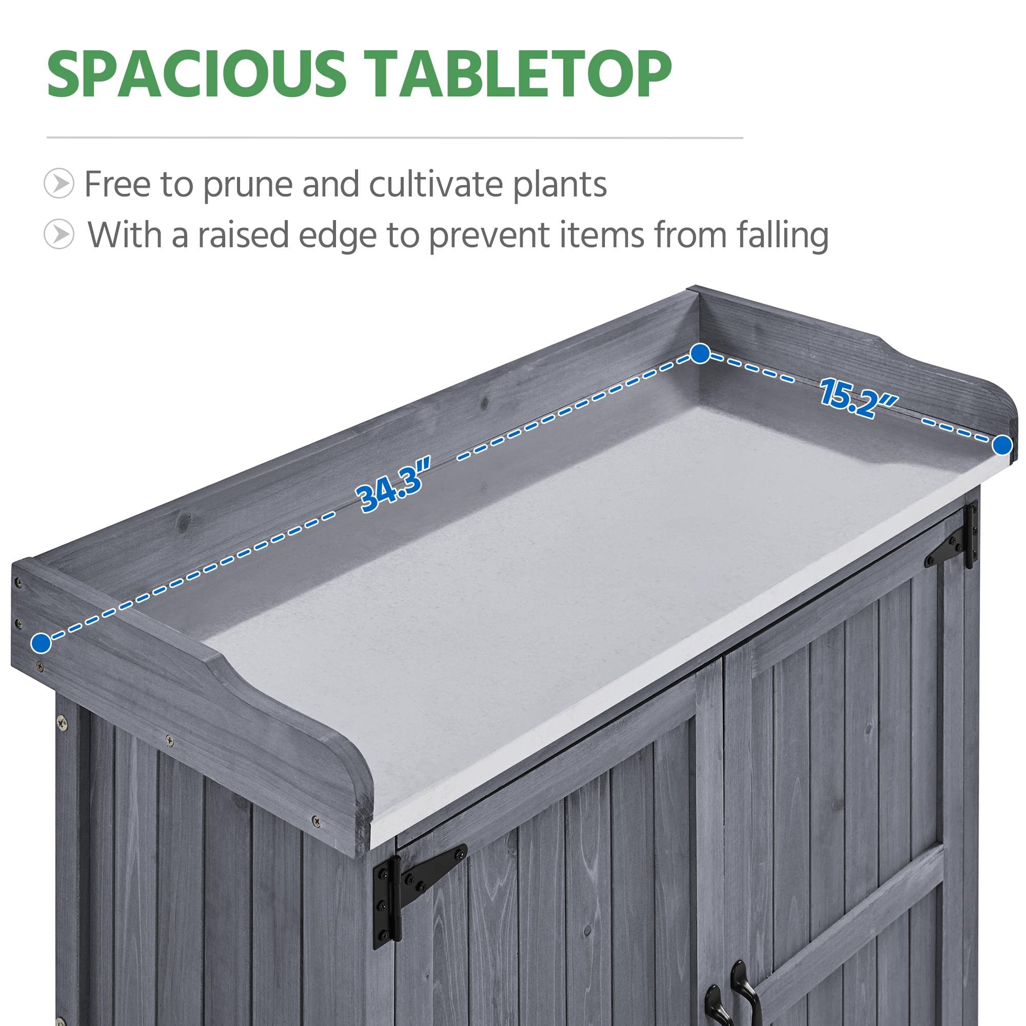 Yaheetech Outdoor Garden Potting Bench Table - Solid Wood Planting Workbench with Large Storage Space & Metal-Plated Tabletop - Gray - Perfect for Gardening, Planting, and Organizing Tools (Indoor/Outdoor Use)