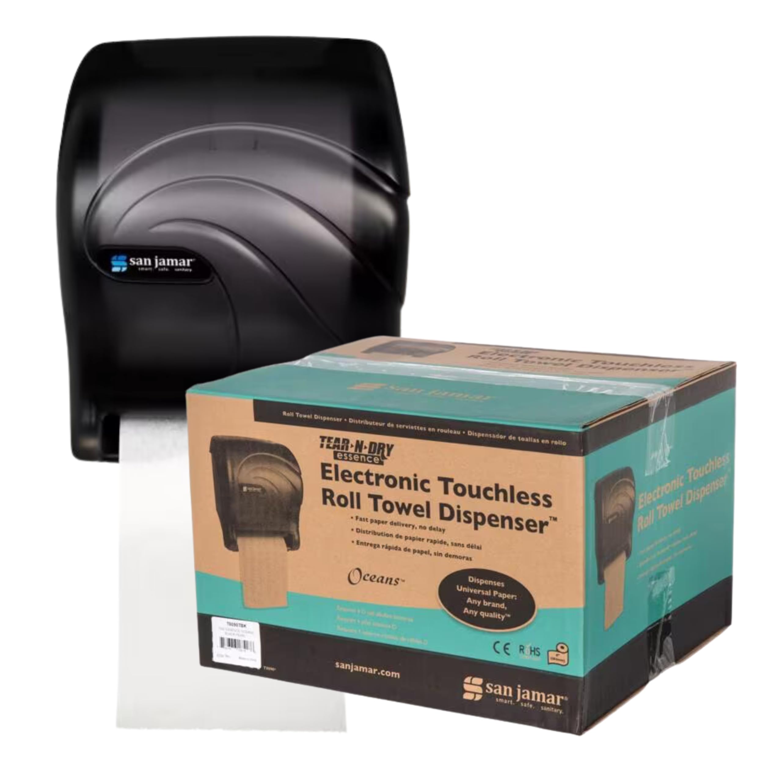 San Jamar T8090TBK Tear-N-Dry Essence Oceans Hands-Free Paper Towel Dispenser - Black Pearl | Commercial & Home Kitchen Use | Hygienic Touchless Solution for Restaurants, Offices & Bathrooms