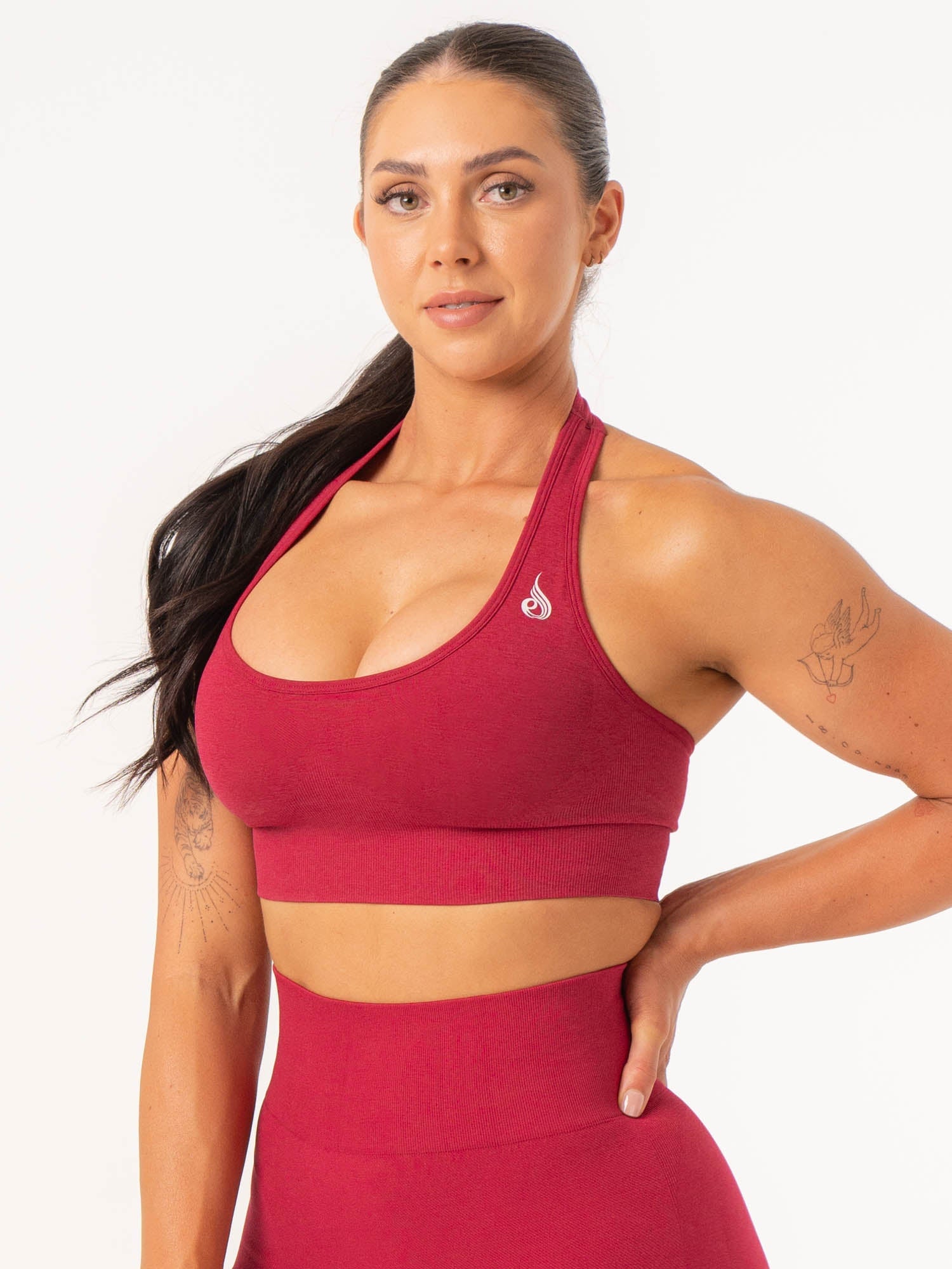 Contour Halter Bra - Wireless Support, Comfortable Fit, Berry Marl - Perfect for Yoga, Workouts & Everyday Wear