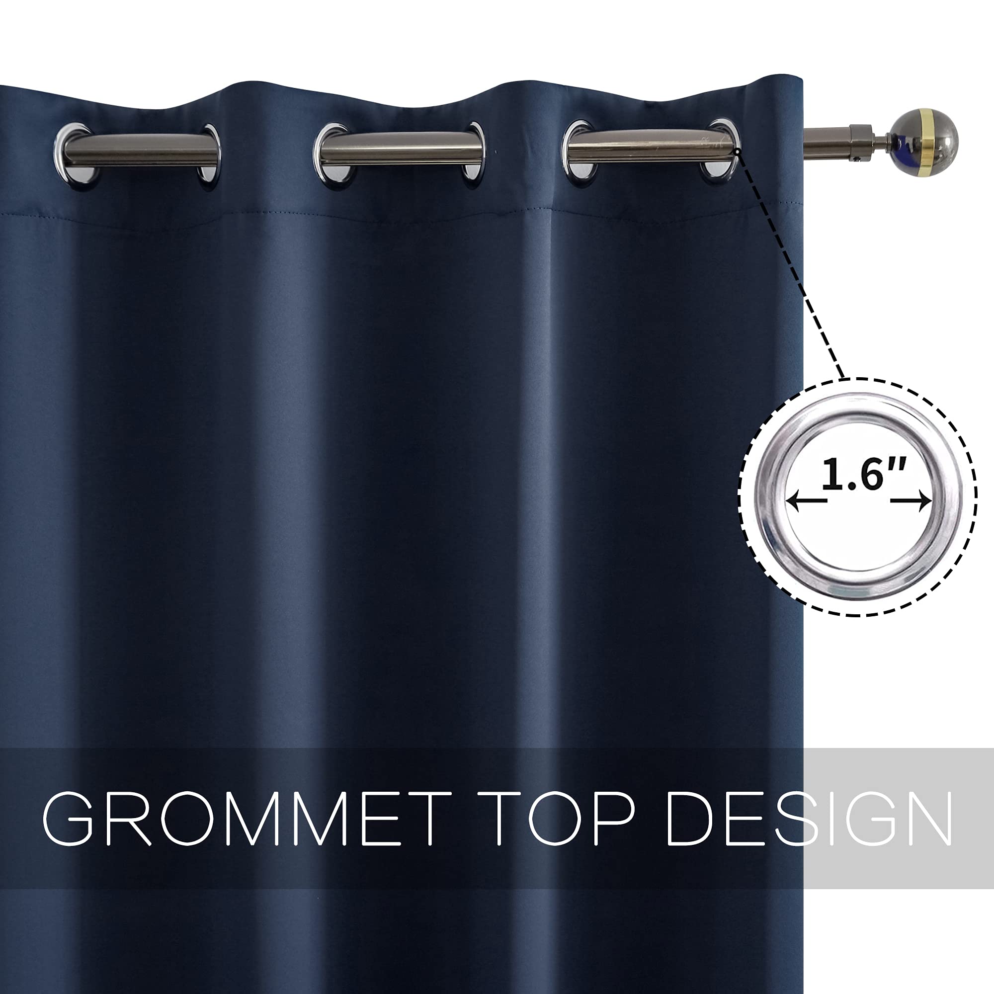 YGO Navy Blackout Curtains for Bedroom & Living Room - Thermal Insulated Room Darkening Blockout Drapes, Set of 2 Panels (52 x 72 Inch, Dark Blue) - Perfect for Light Sleepers, Home Theater & Energy Efficiency