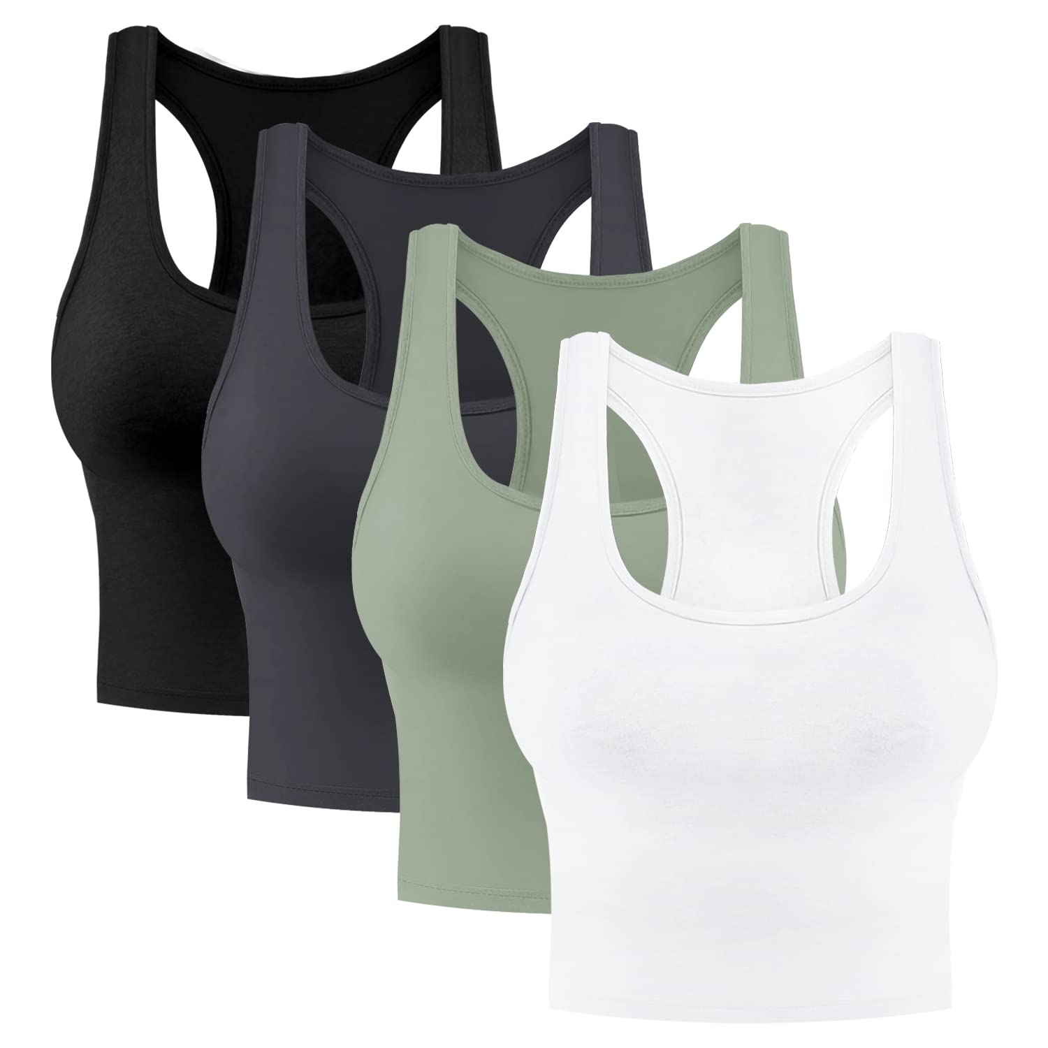 4 Pack Women's Cotton Racerback Crop Tops - Breathable Sleeveless Tank Tops for Workout, Yoga, Gym & Casual Summer Outfits