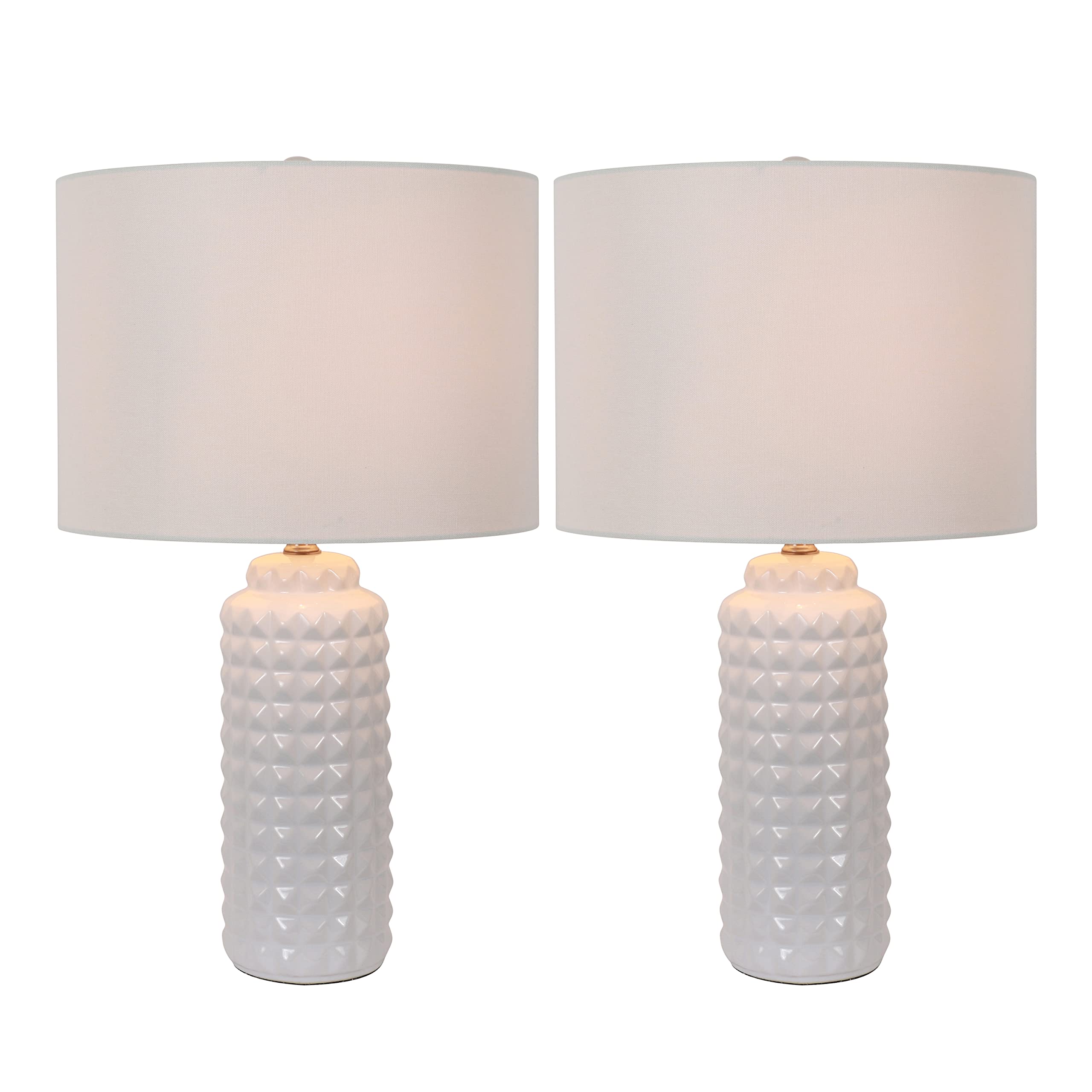 Decor Therapy Felix LED Ceramic Table Lamps - Set of 2 in Antique Brass Finish | Modern Bedside Lighting for Bedroom, Living Room & Office Decor