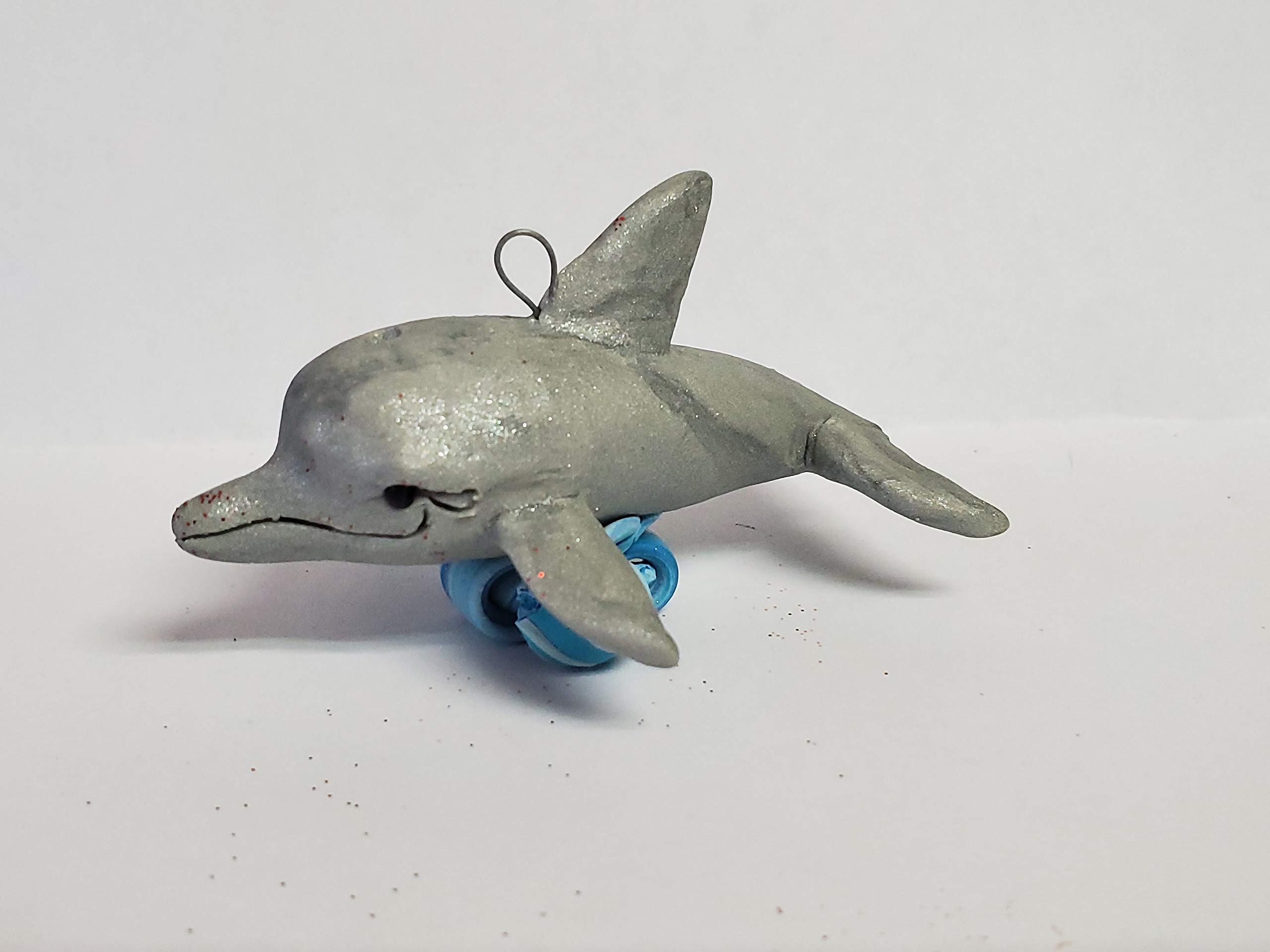 Handmade Polymer Clay Dolphin Christmas Ornament - Riding Waves Holiday Decoration for Tree, Gift, or Coastal Home Decor