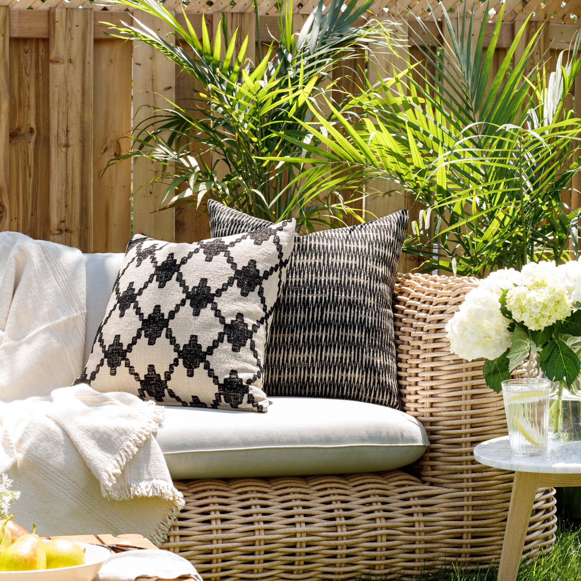 Bilbao 22x22 Outdoor Pillow - Waterproof Carbon Fiber Design - Perfect for Patio, Poolside & Garden Decor