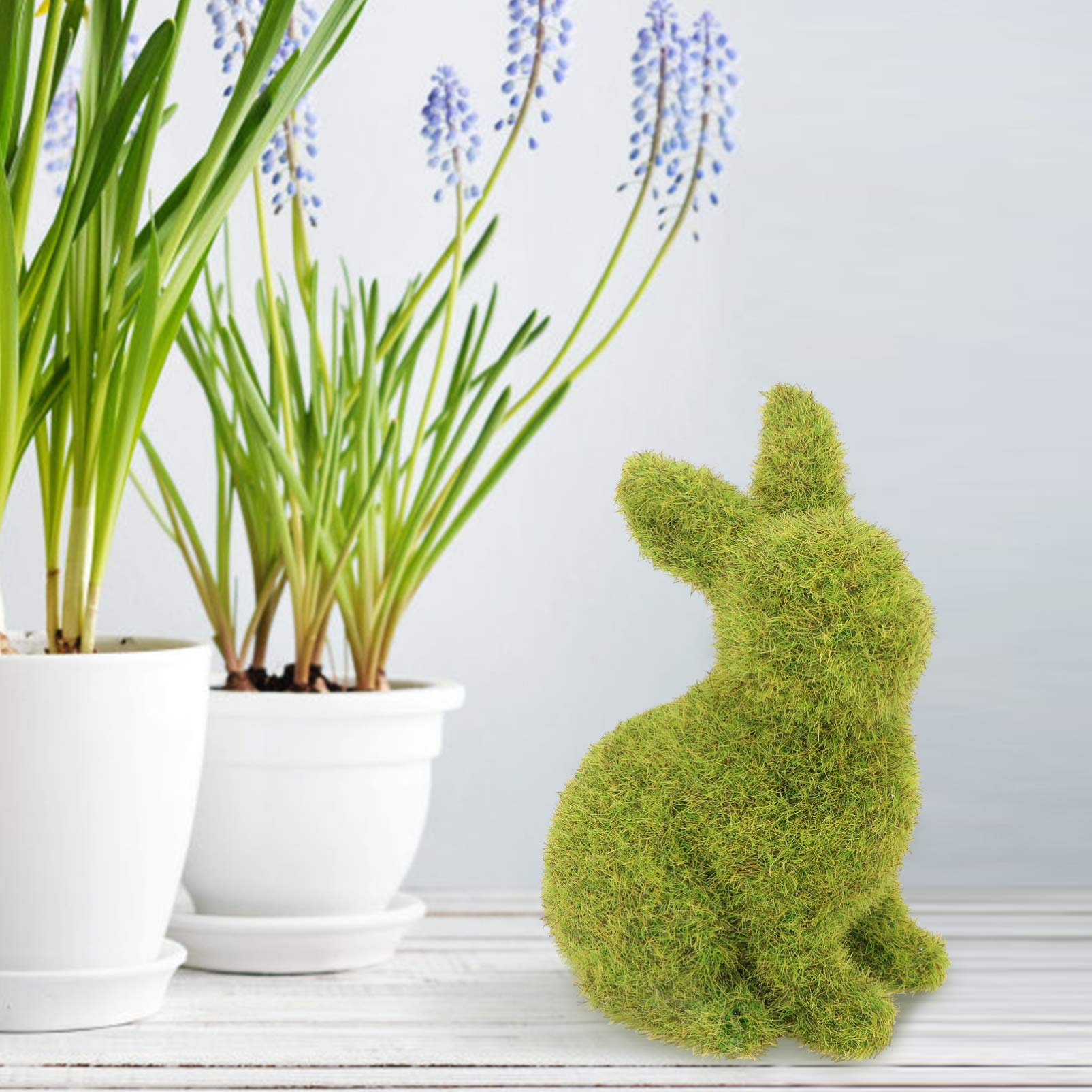 Happyyami Flocking Rabbit Decorations 2pcs - Moss Bunny Easter Garden Ornaments for Spring Home Decor, Easter Basket Fillers, and Outdoor Garden Decorations