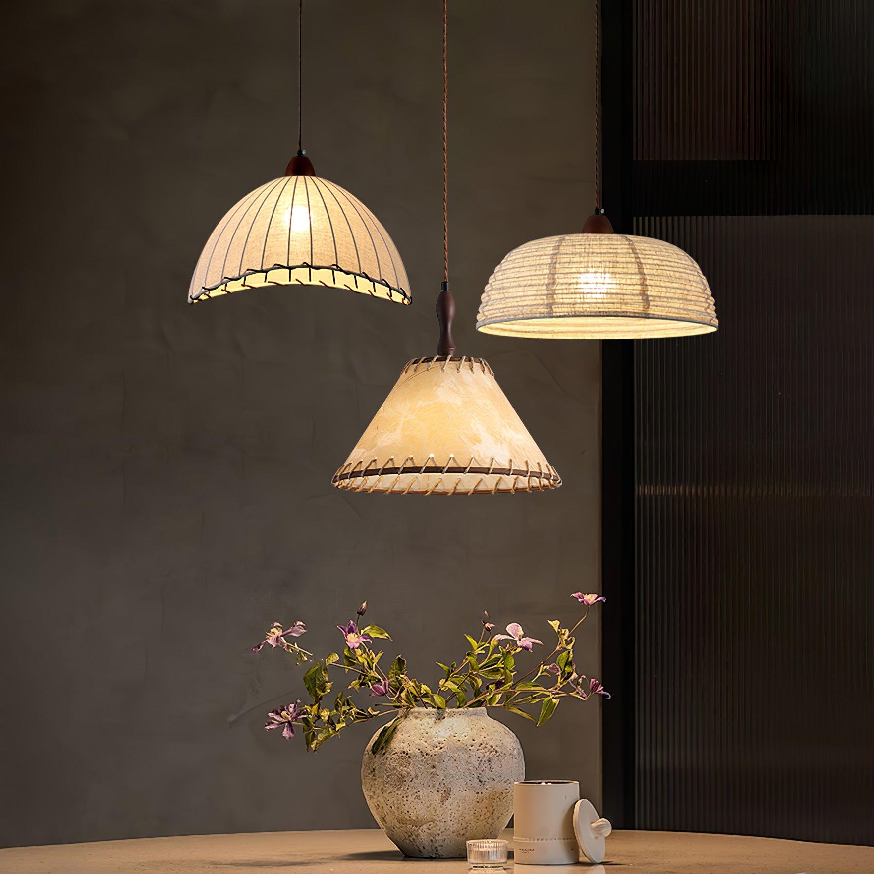 Modern Fabric Pendant Lamp - Handwoven Rattan Hanging Light for Dining Room, Bedroom, Living Room & Kitchen | Boho Chic Ceiling Fixture with Warm Ambient Lighting