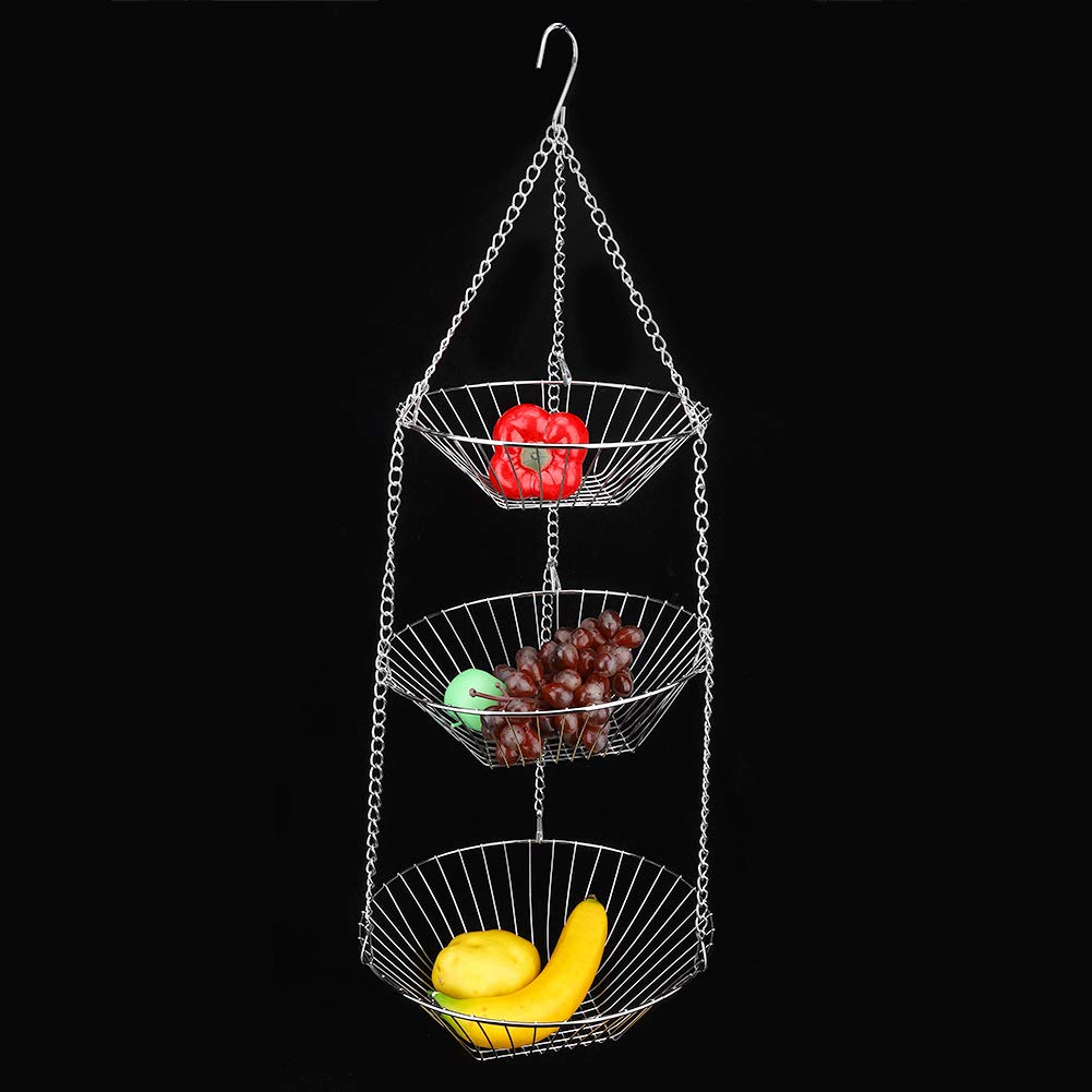 Jerliflyer 3-Tier Stainless Steel Hanging Kitchen Basket Organizer for Vegetables, Fruits, Flowers & Plants - Space-Saving Storage Solution for Pantry, Countertop, or Wall Mount
