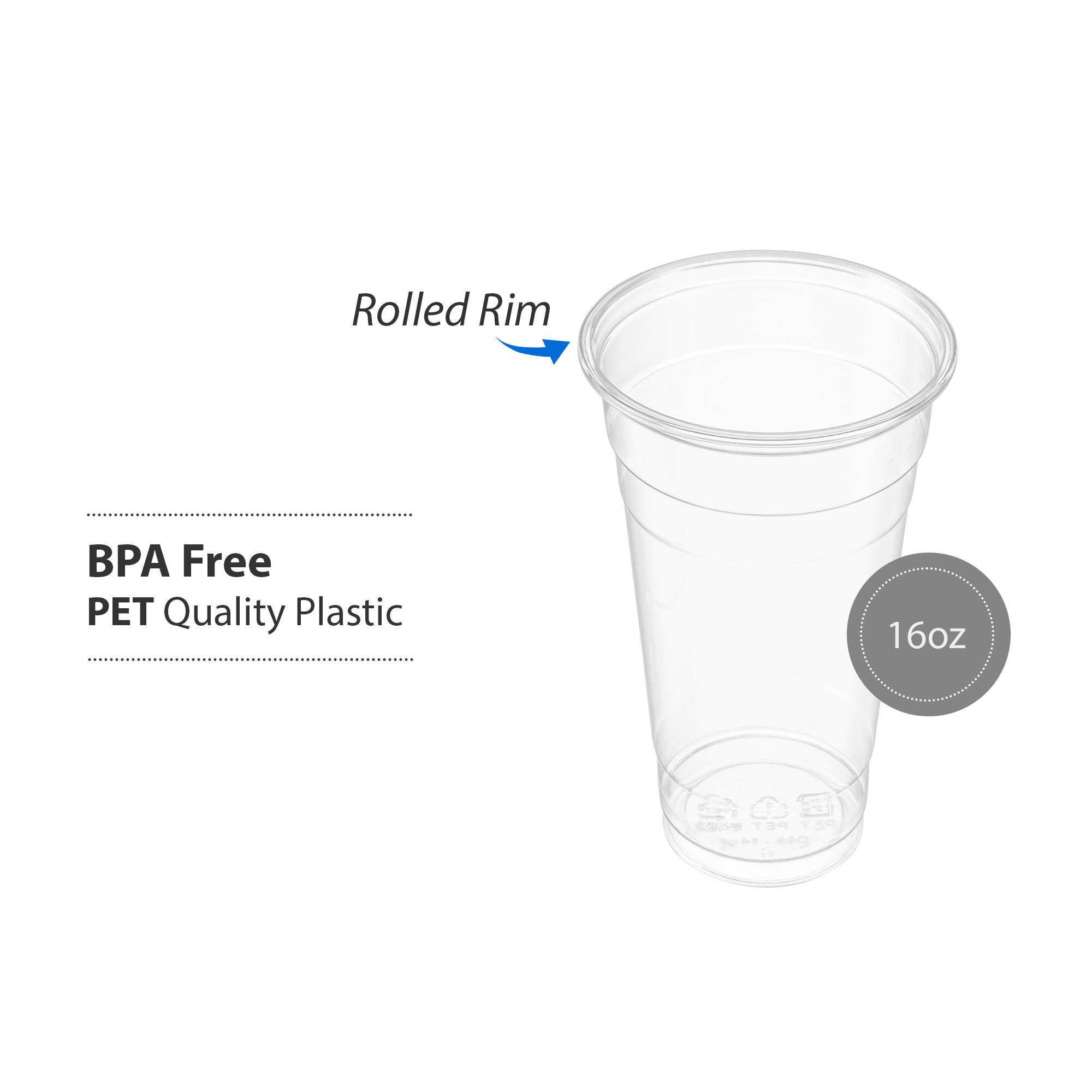 100-Pack 16oz Clear PET Plastic Cups for Iced Coffee, Cold Drinks, Smoothies & Slushies - Disposable Party Cups for Events, BBQs, Picnics & Home Use