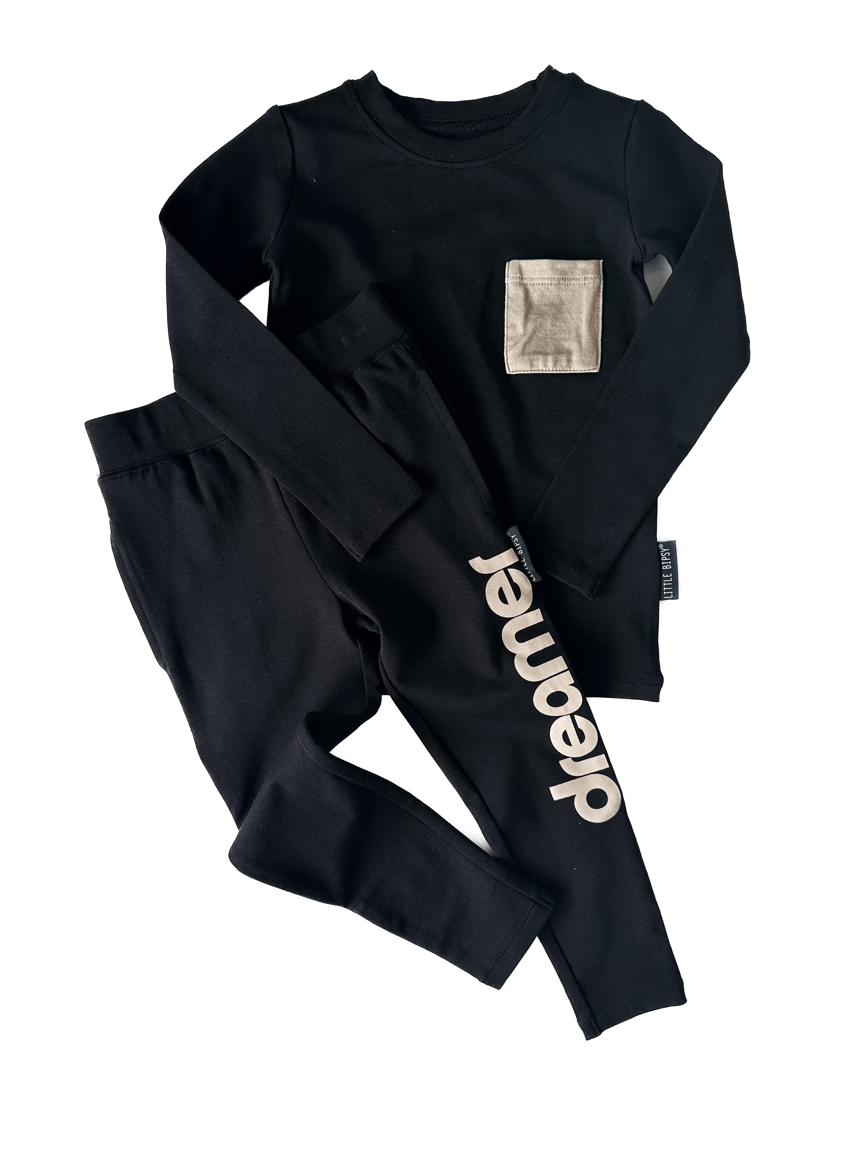 LB x Baby Breez Long Sleeve Dreamer 2-Piece Pajama Set - Black | Soft Cotton Sleepwear for Toddlers & Kids | Perfect for Bedtime, Lounging & Family Matching Outfits