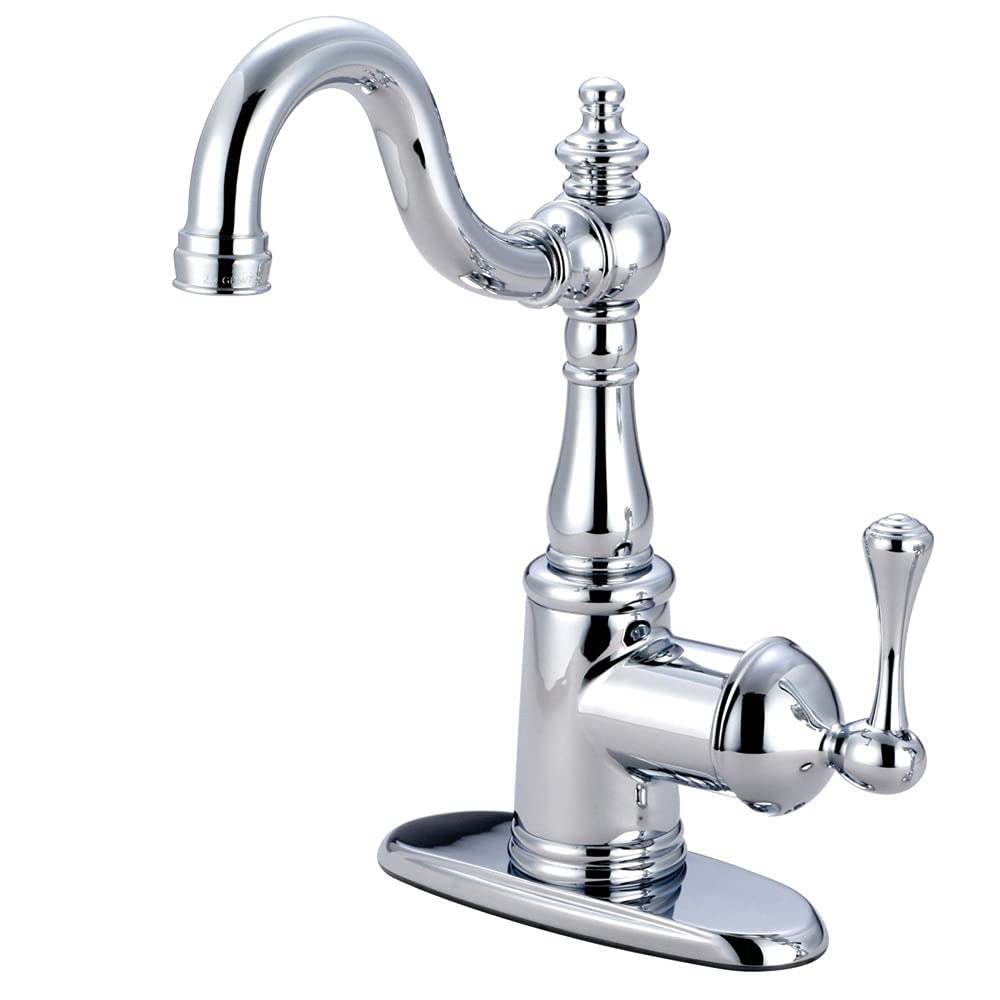 Kingston Brass FSS7641BL English Vintage Single Handle Bathroom Sink Faucet with Push Pop-Up Drain & Mounting Plate - Polished Chrome Finish for Classic & Modern Bathrooms