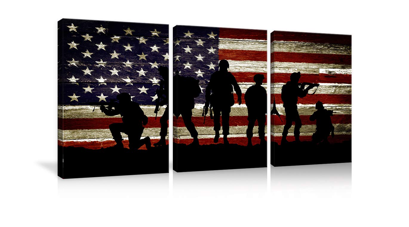 Vintage American Flag Canvas Print - 3 Piece Patriotic Military Wall Art for Living Room, Bedroom, Office Decor | Framed & Ready to Hang | Perfect for Home, Military Tribute & Office Display