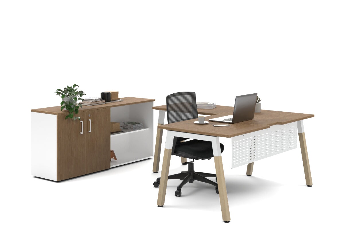 Premium L-Shaped Executive Desk with Quadro A Legs & White Cross Beam - 1600L x 1800W with Cable Management Scallop - Perfect for Home Office, Conference Rooms & Modern Workspaces
