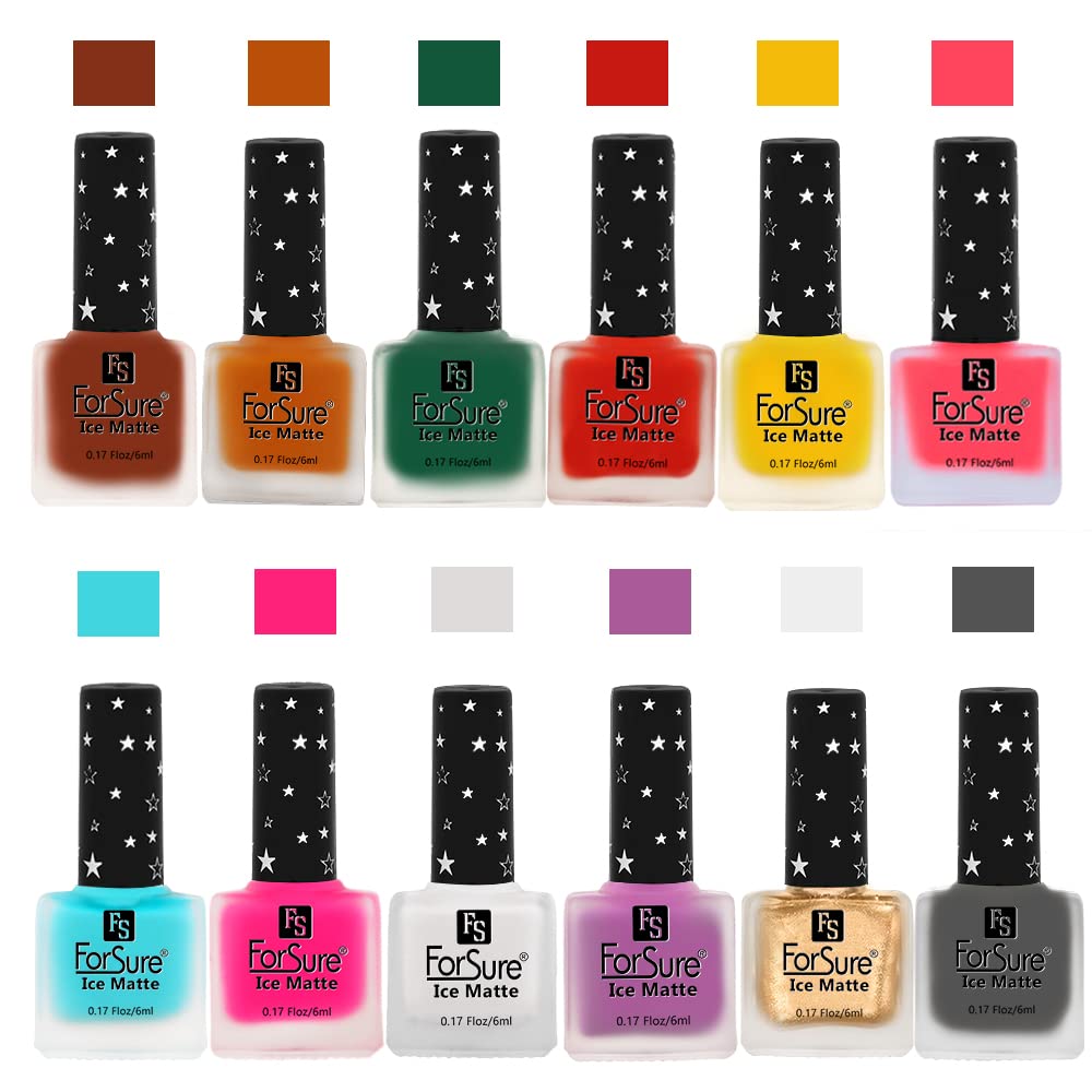 ForSure® Ice Matte Nail Polish Set - 12 Piece Multicolor Nail Paint Kit with Long Lasting Formula (FSMNP_02) | Perfect for Salon, Home Manicures, Parties & Gift Giving