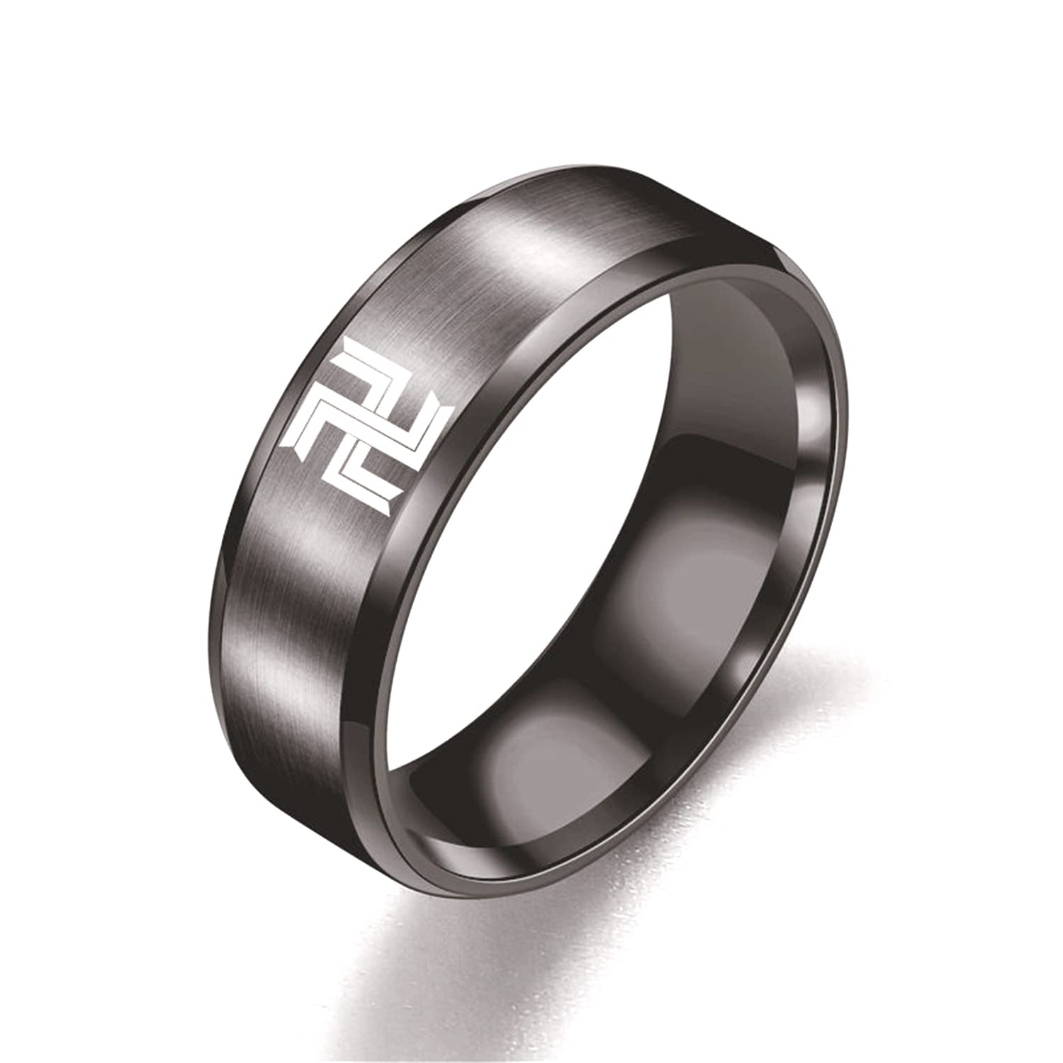 Demon Slayer Anime Ring for Men - Black Stainless Steel Adjustable Size 6-12 - Cool Anime Jewelry Gift for Cosplay, Halloween, and Anime Fans