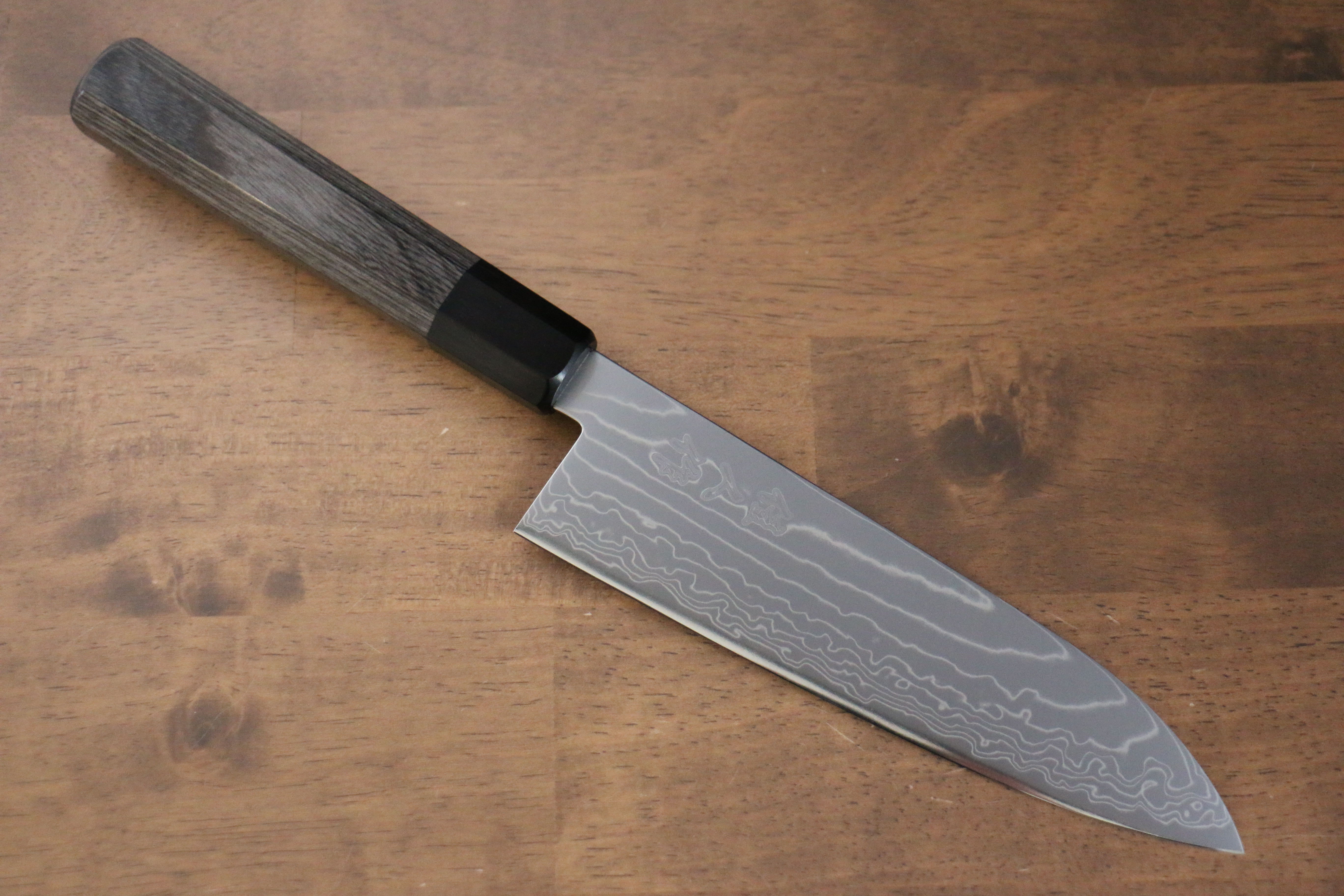Premium Kajin Cobalt Special Steel Damascus Santoku Knife 180mm - Gray Pakka Wood Handle Japanese Chef Knife for Slicing, Dicing & Precision Cutting - Perfect for Home Kitchen & Professional Use