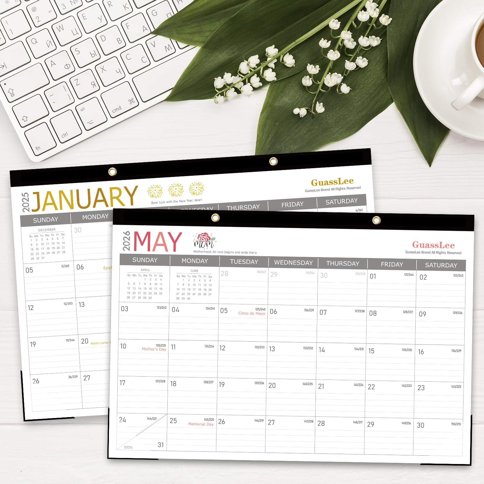 Guasslee 2025-2026 18-Month Desk & Wall Calendar (Jan 2025-Jun 2026) - 11.5