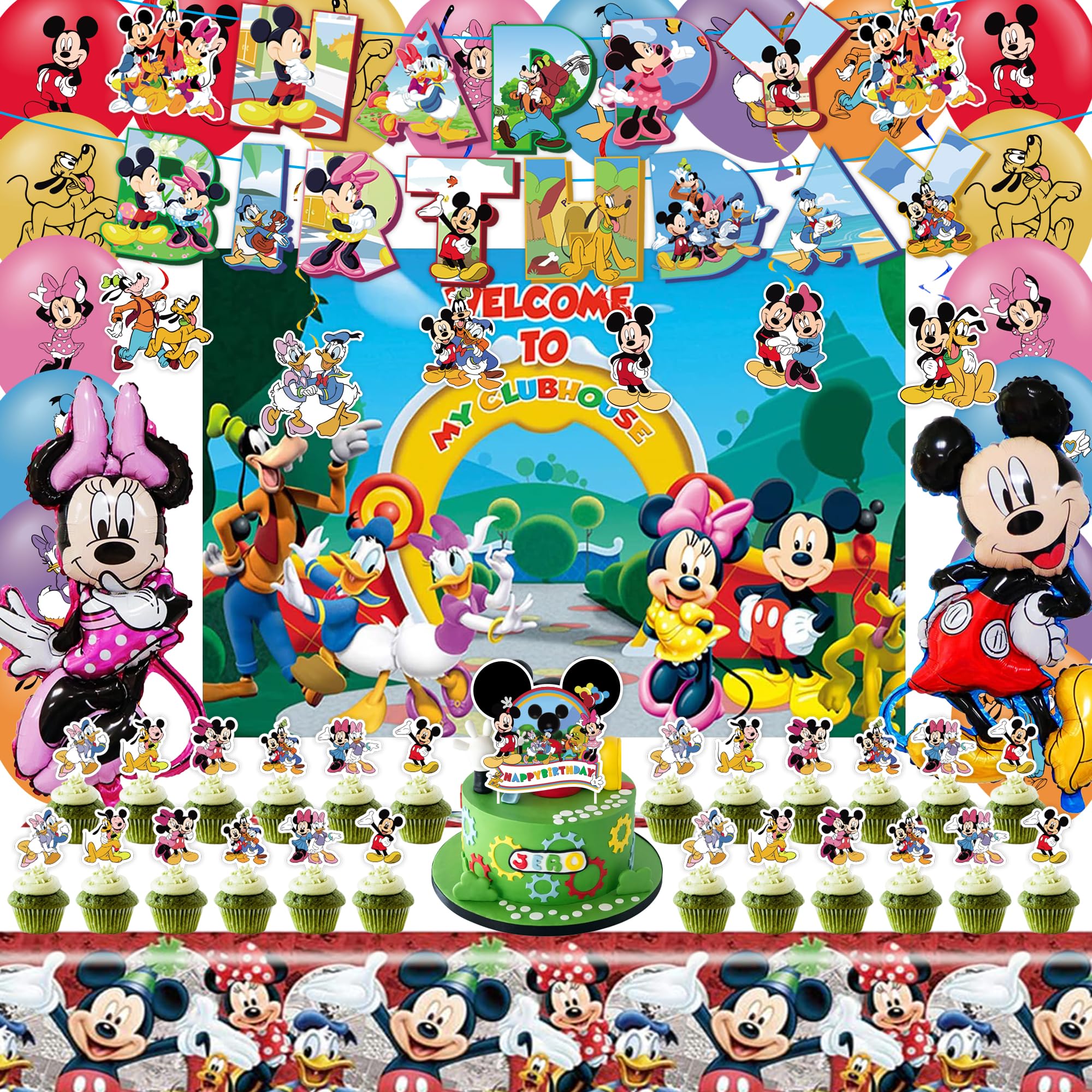 Mouse Birthday Party Decorations Set - Includes Banner, Hanging Swirls, Latex & Foil Balloons, Backdrop & Tablecloth for Kids' Themed Celebrations - Perfect for Birthday Parties, Baby Showers & Special Events