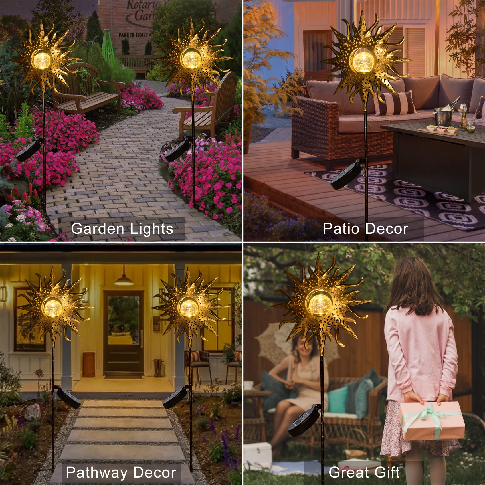 Solar Powered Moon and Sun Garden Lights - Waterproof Outdoor Stake Lights for Yard, Pathway, Patio Decor - Energy Efficient Landscape Lighting for Garden, Lawn, Backyard Decoration