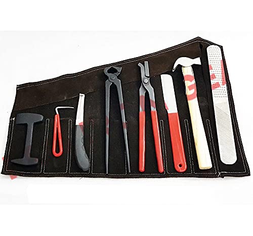 Professional Farrier Tool Kit - 8 Piece Horse Hoof Care Set with Leather Case for Grooming, Trimming & Shoeing | Essential Equine Care Tools for Blacksmiths & Horse Owners