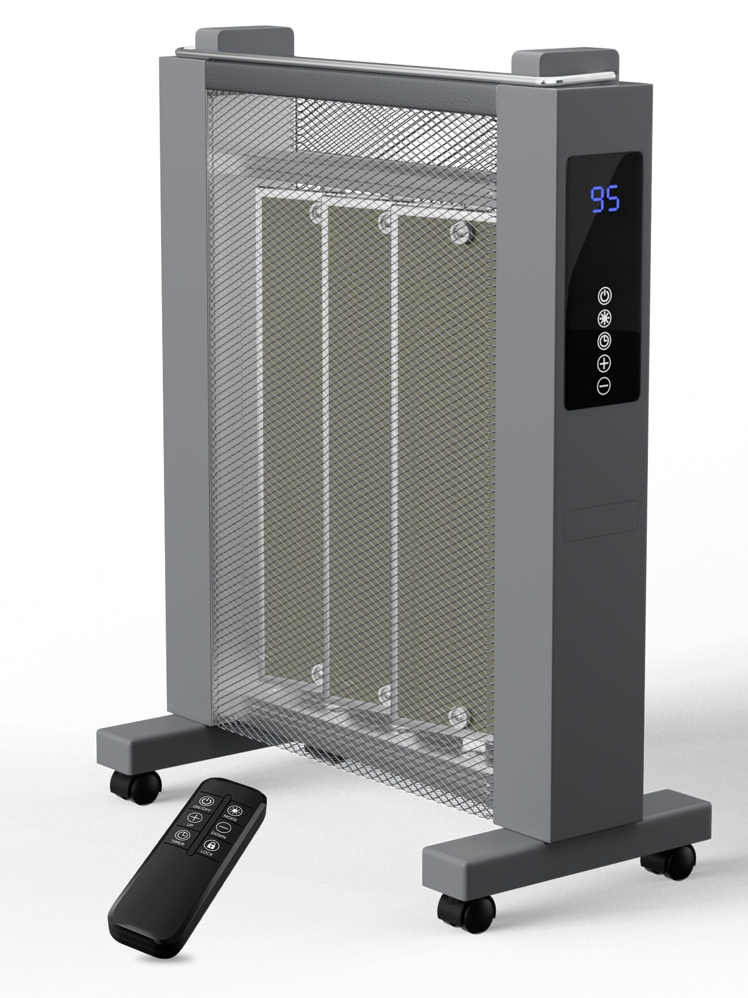 1500W Convection Space Heater for Large Rooms - Quiet Mica Panel Electric Heater with Thermostat, ECO Mode, Remote Control, Wheels, 12-Hour Timer & Safety Protection (Tip-Over & Overheat) - Perfect for Living Rooms, Bedrooms & Offices