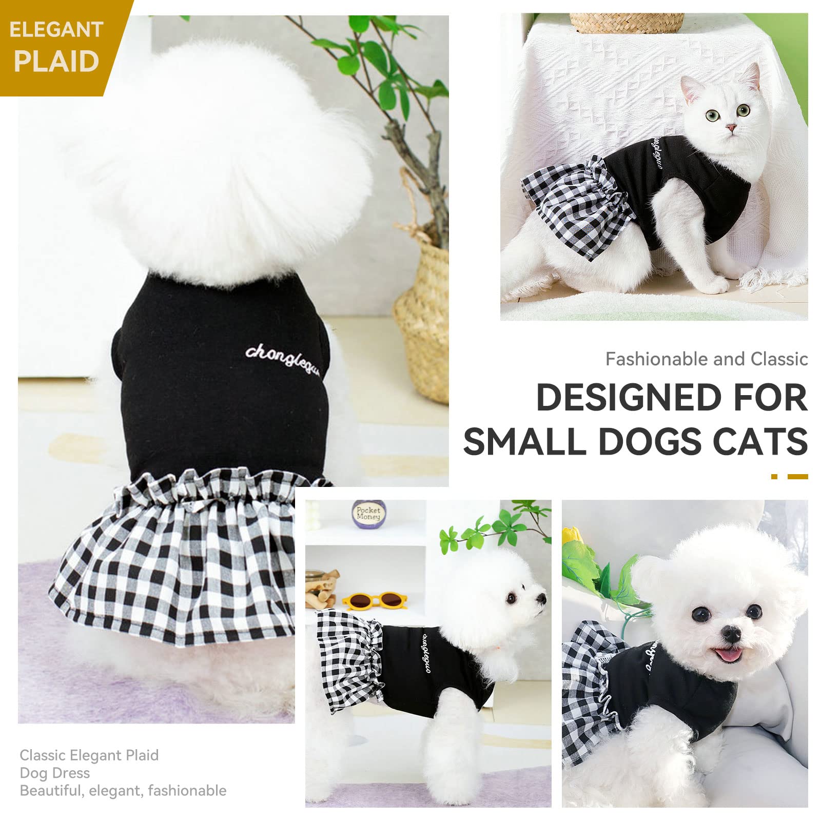PETCARE Classic Black Plaid Dog Dress - Soft & Cute Summer Shirt for Small Dogs | Perfect for Shih Tzu, Pomeranian, Chihuahua, Yorkie Puppies | X-Large Size | Ideal for Outdoor Walks, Pet Parties & Photo Shoots