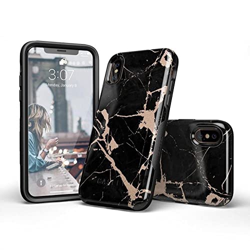 Casely iPhone X/XS Case - Cracked Rose Gold Black Marble Phone Cover | Slim Protective Case for Women & Men | Perfect for Work, Travel & Everyday Use