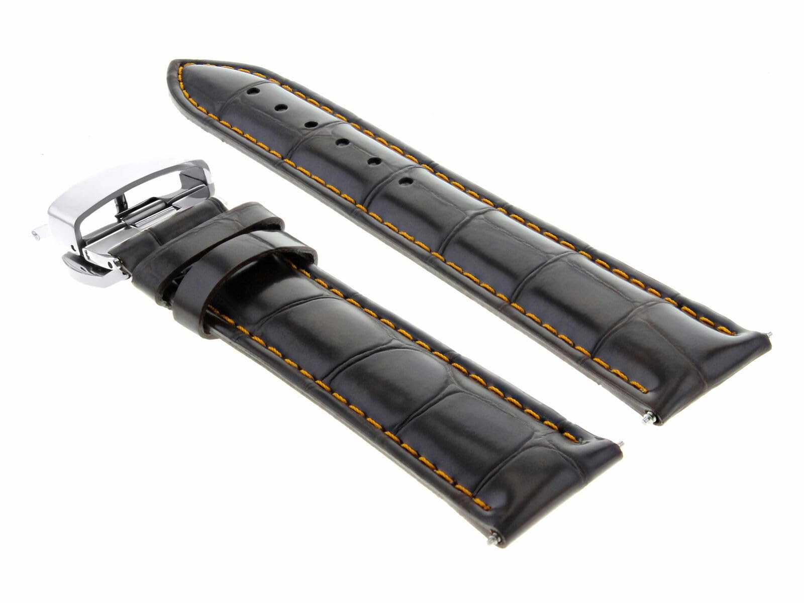 19mm Genuine Leather Watch Band Strap with Deployment Clasp - Dark Brown with Orange Stitching - Compatible with Rolex Watches - Perfect for Business, Casual & Formal Occasions