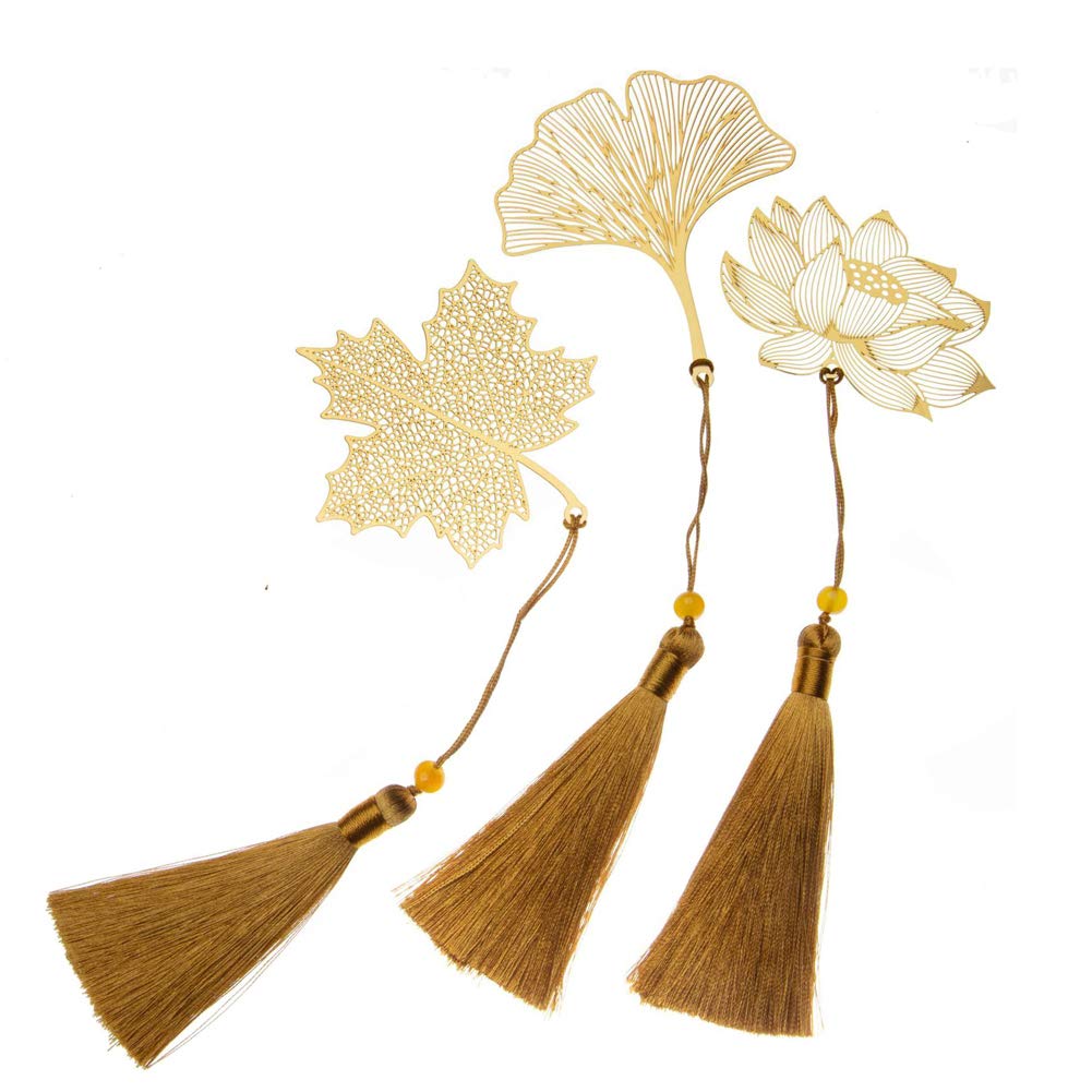 3-Piece Handmade Metal Leaf Vein Bookmarks with Tassel - Cute Botanical Bookmark Set for Kids, Adults & Book Lovers - Perfect Gift for Reading Enthusiasts, Book Club Members & Teachers (Ideal for Journals, Bibles, Novels & Gift-Giving)