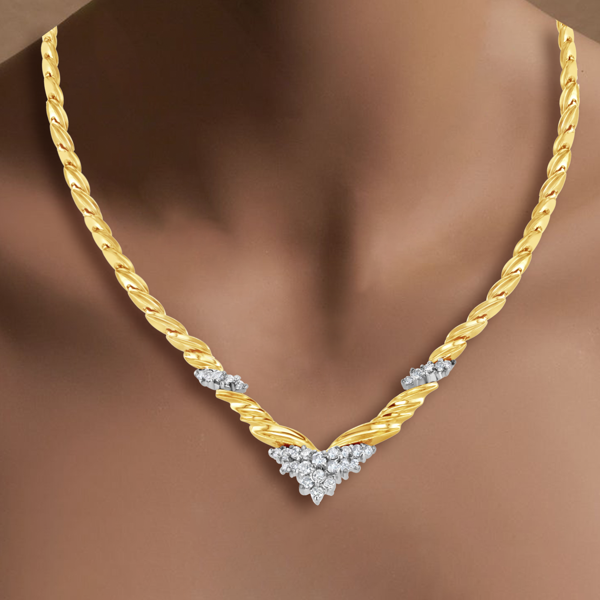 V-Shaped Two-Tone Diamond Vintage Style Necklace - Elegant Jewelry for Women, Perfect for Weddings, Parties & Special Occasions