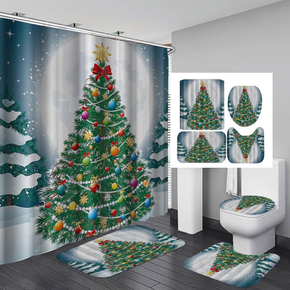 Vintage Red Truck Christmas Shower Curtain Set - Holiday Bathroom Decor with Cloth Shower Curtains for Xmas & New Year - Perfect for Festive Bathroom Decorations and Seasonal Home Styling
