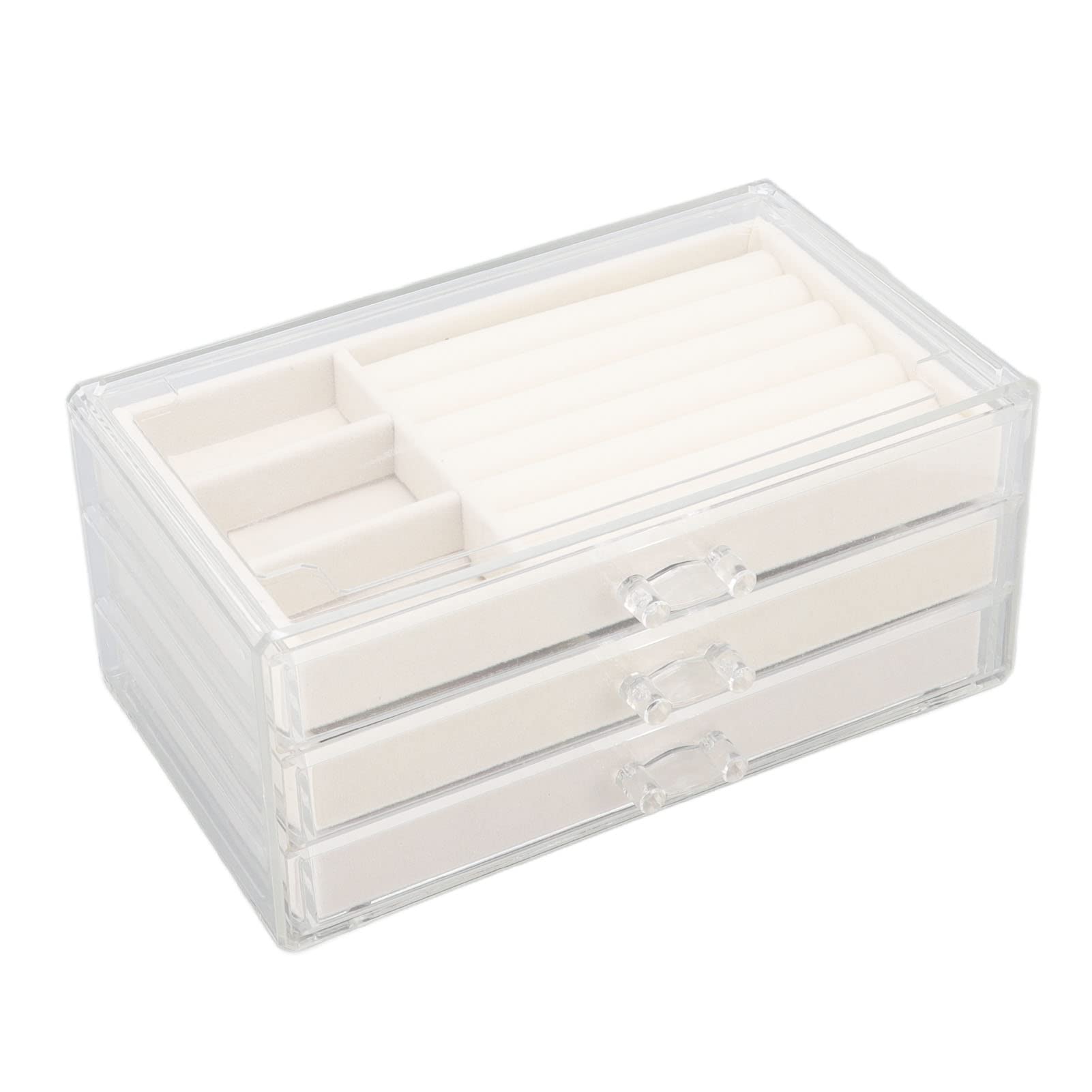 SOFW 3-Drawer Jewelry Storage Box with Flannel Lining - Organize Necklaces, Rings & Earrings for Bedroom, Closet or Travel